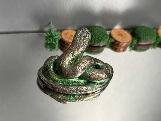 Teal Bismuth Crystal Coil Snake Metal Art Sculpture