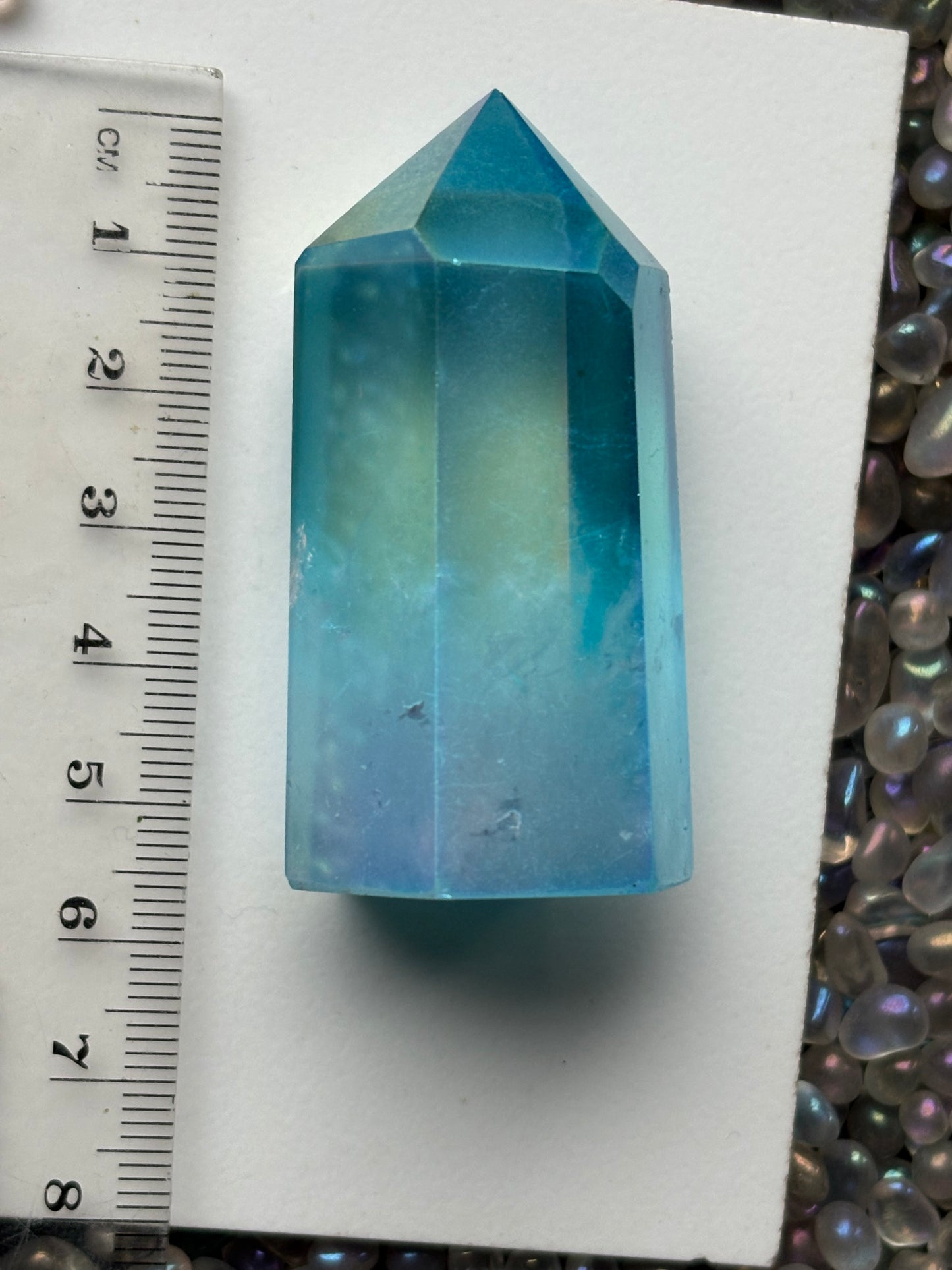 Aqua Blue Aura Quartz Crystal Gemstone Tower Point (2)