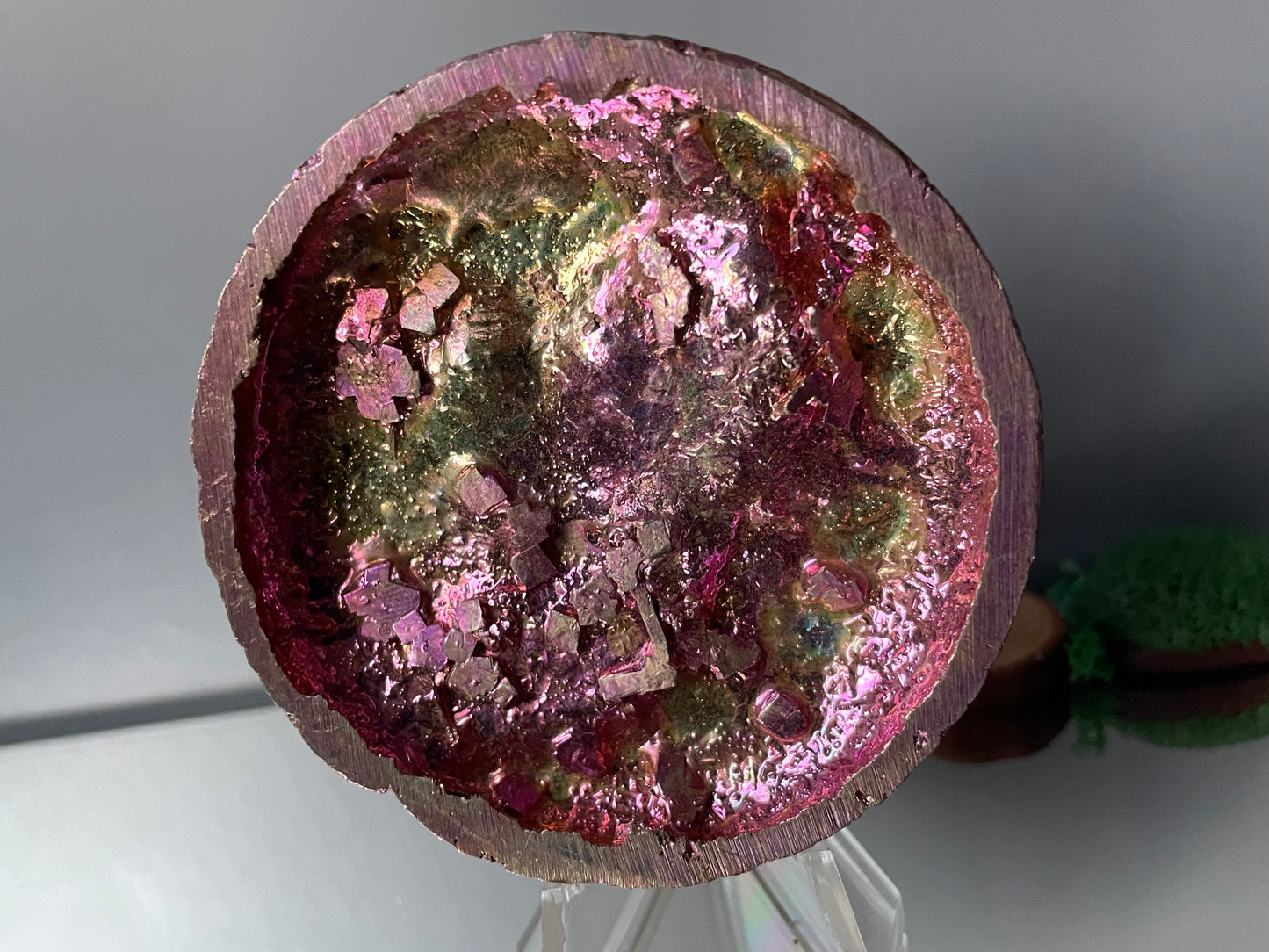 Pink Bismuth Crystal Sun Moon Metal Art Sculpture