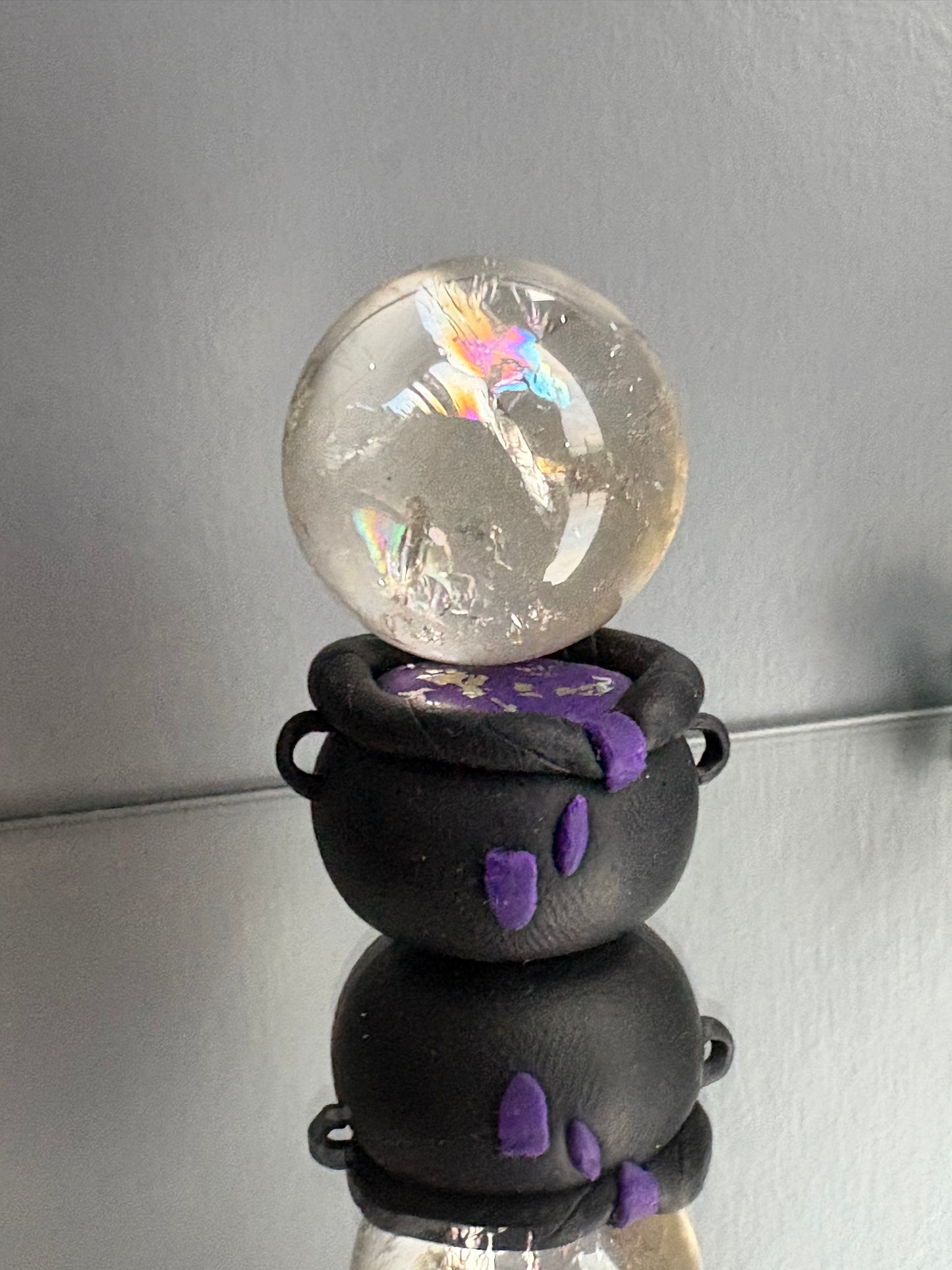 Purple Silver Leaf Cauldron Clay Art Sphere Holder