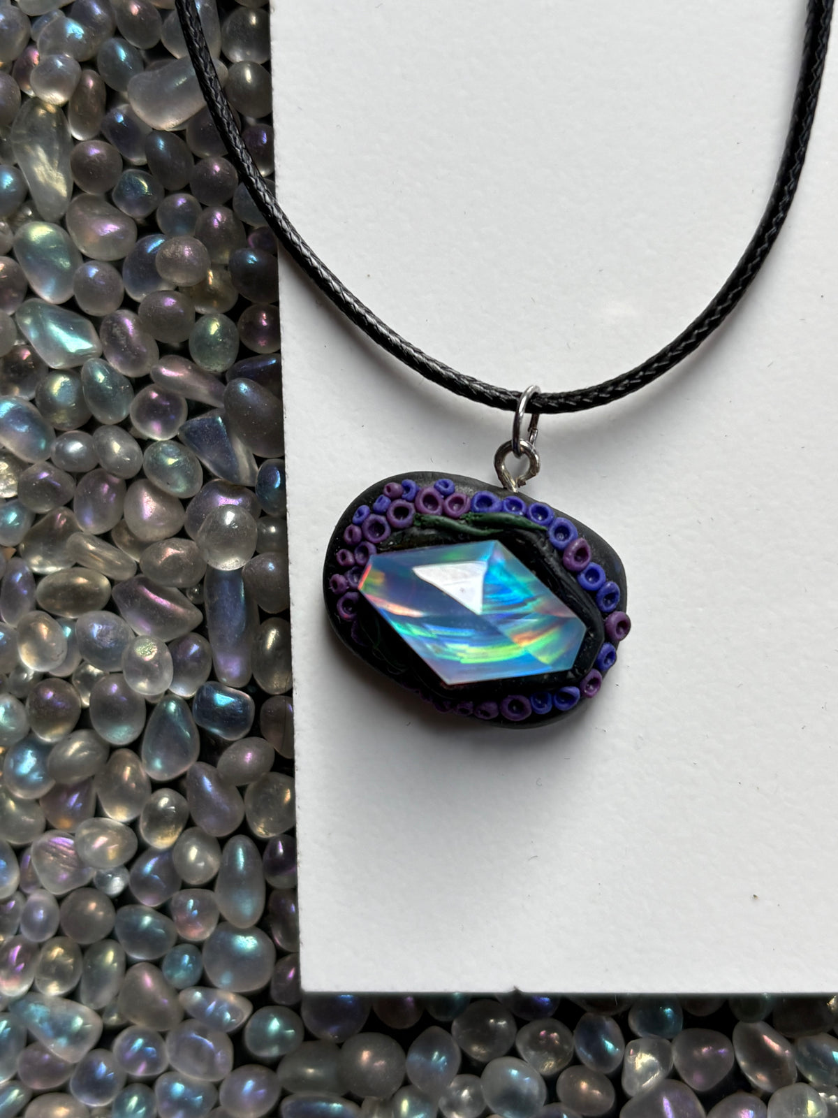Kite Aurora Opal Doublet Crystal Gemstone Dark Purple Coral Necklace