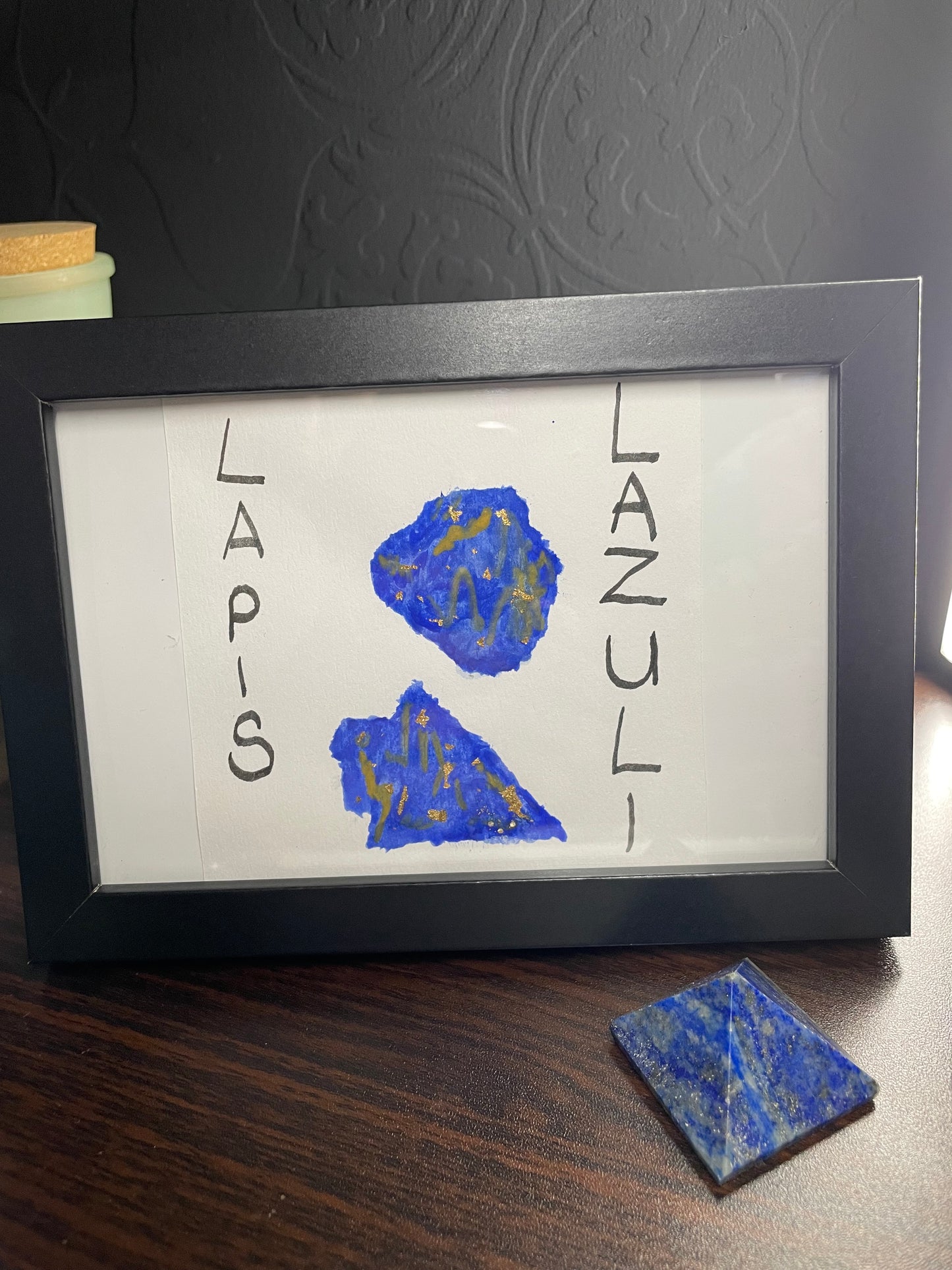 Lapis Lazuli Gemstone Crystal Pyramid & Watercolour Painting Framed Gift Set