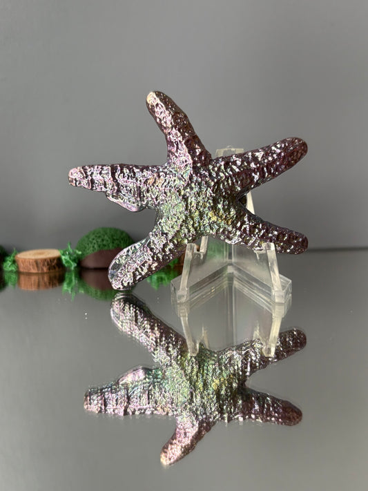 Purple Blue Bismuth Crystal Starfish Metal Art Sculpture