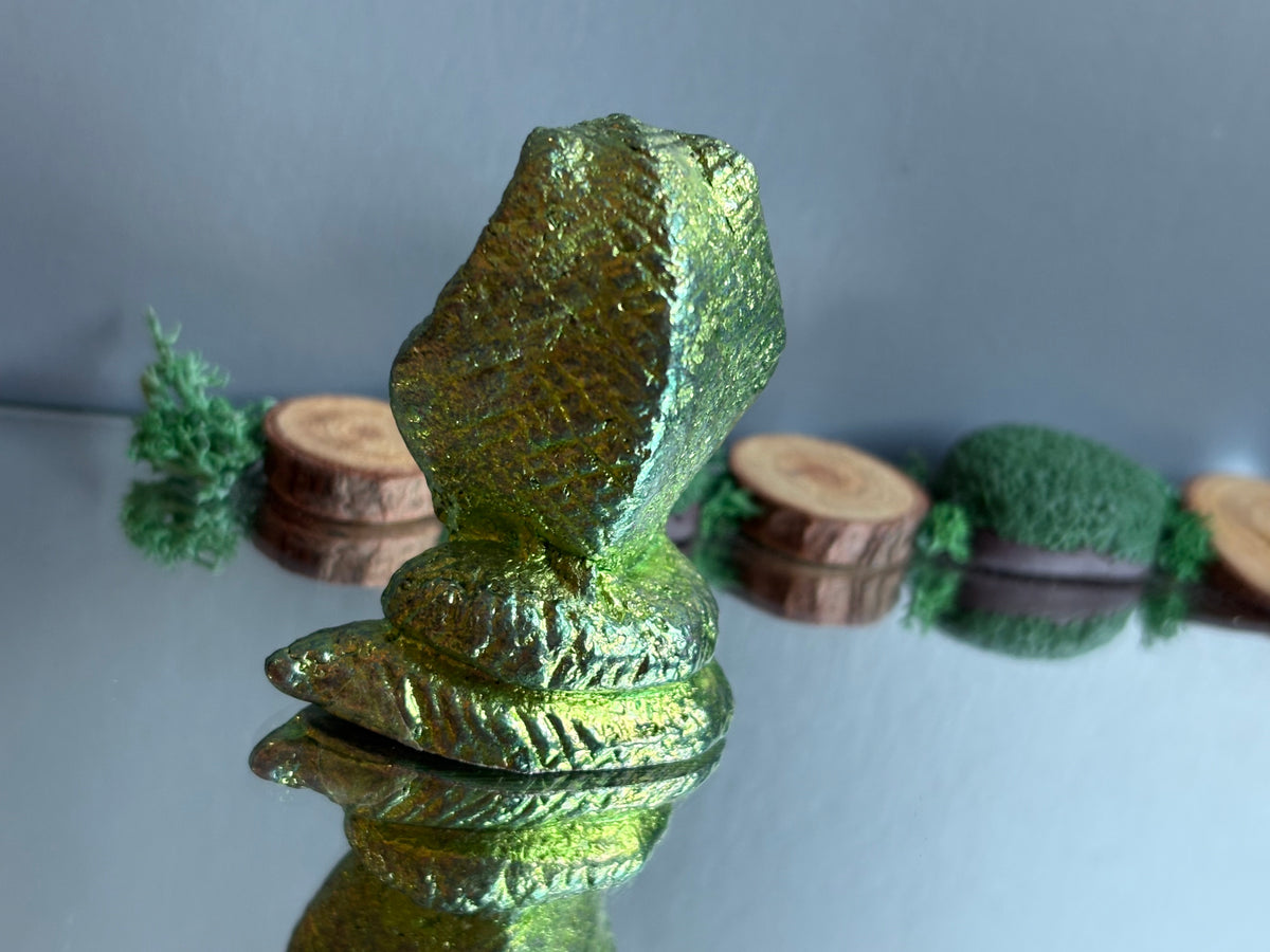 Green Bismuth Crystal Cobra Snake Metal Art Sculpture