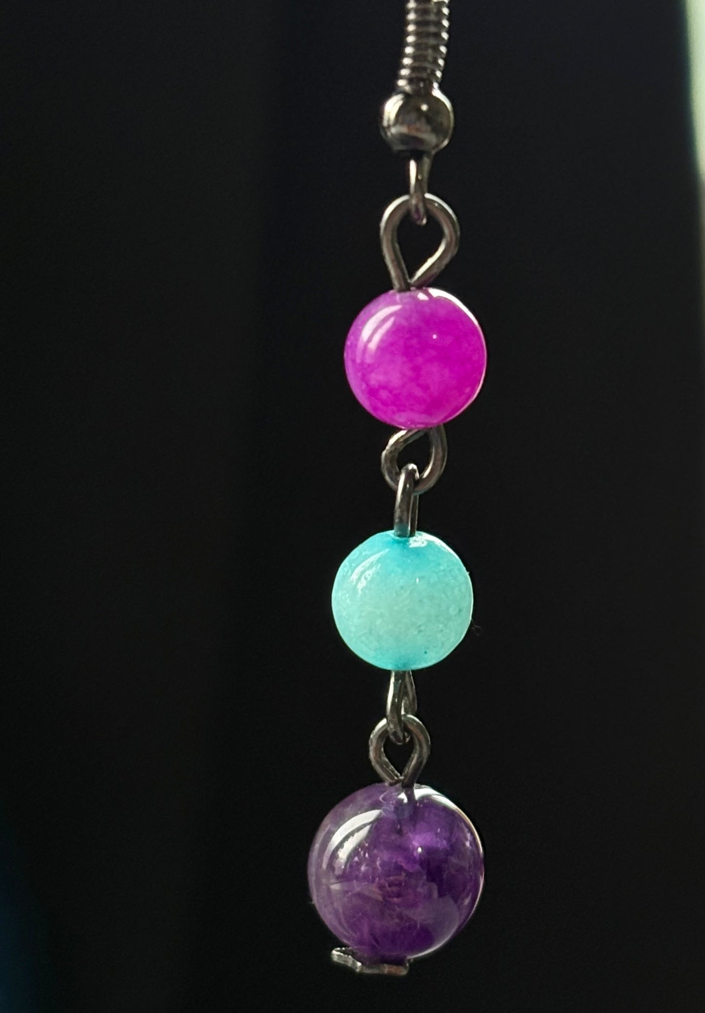 Purple Blue Quartz & Amethyst Crystal Gemstone Beaded Drop Earrings