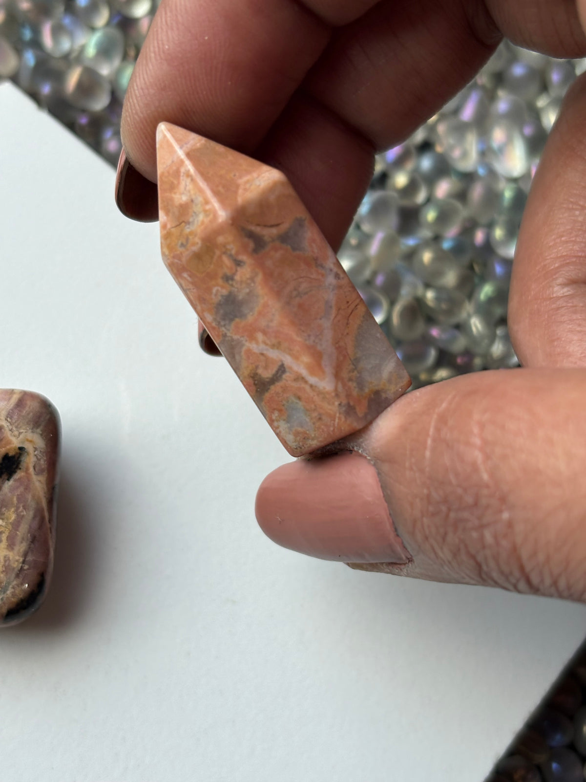 Rhodonite Gemstone Crystal Mini Point Tower & Tumbled Stone - Gift Set (2)