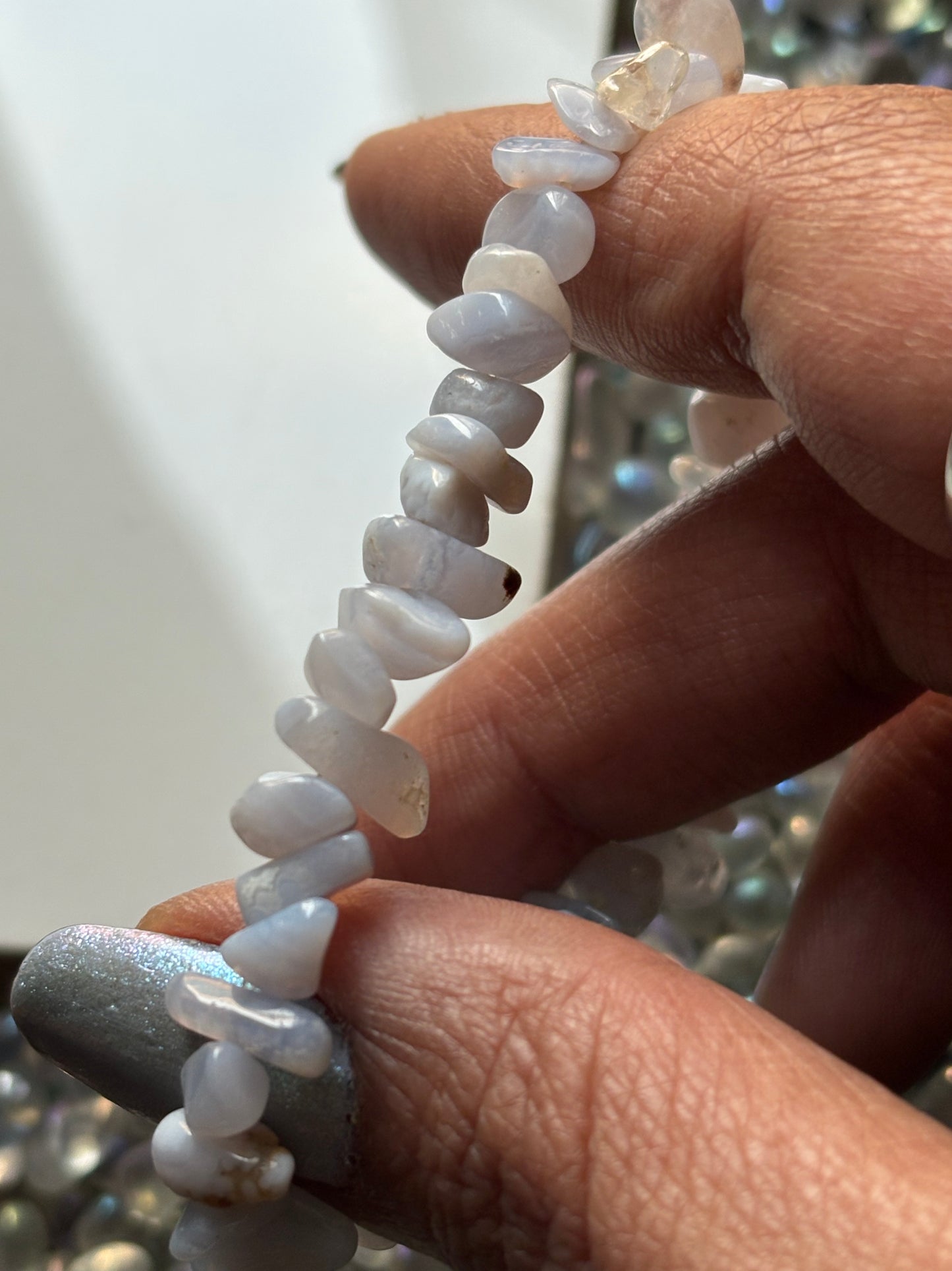 Blue Lace Agate Rough Crystal Gemstone Stretch Bracelet