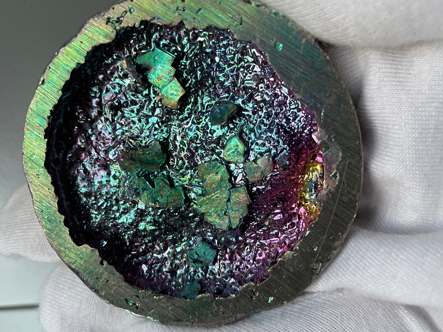 Teal Bismuth Crystal Sun Moon Metal Art Sculpture