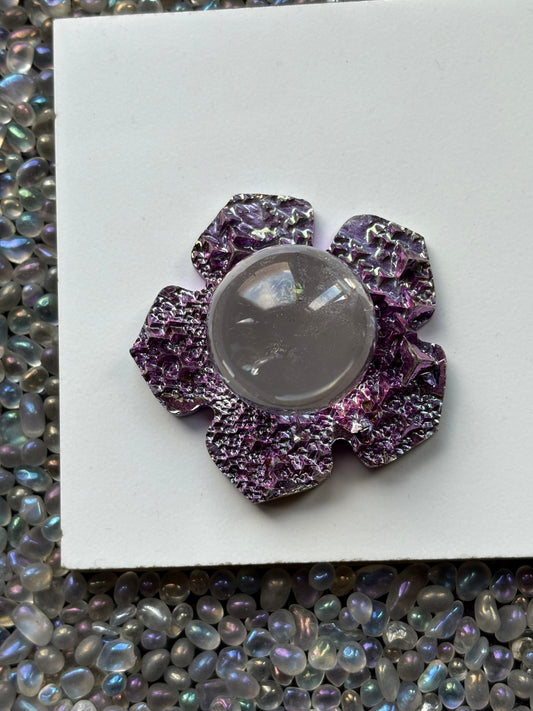 Purple Pink Bismuth Crystal Hippie Flower Slice Cut Out Sphere Holder