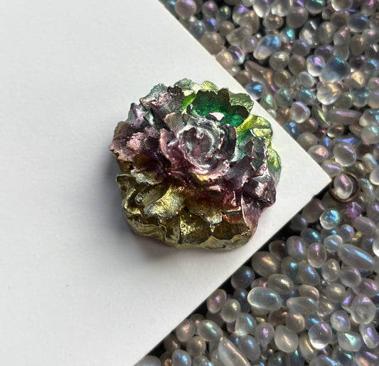 Rainbow Bismuth Crystal Rose Flower Metal Art Sculpture - Small
