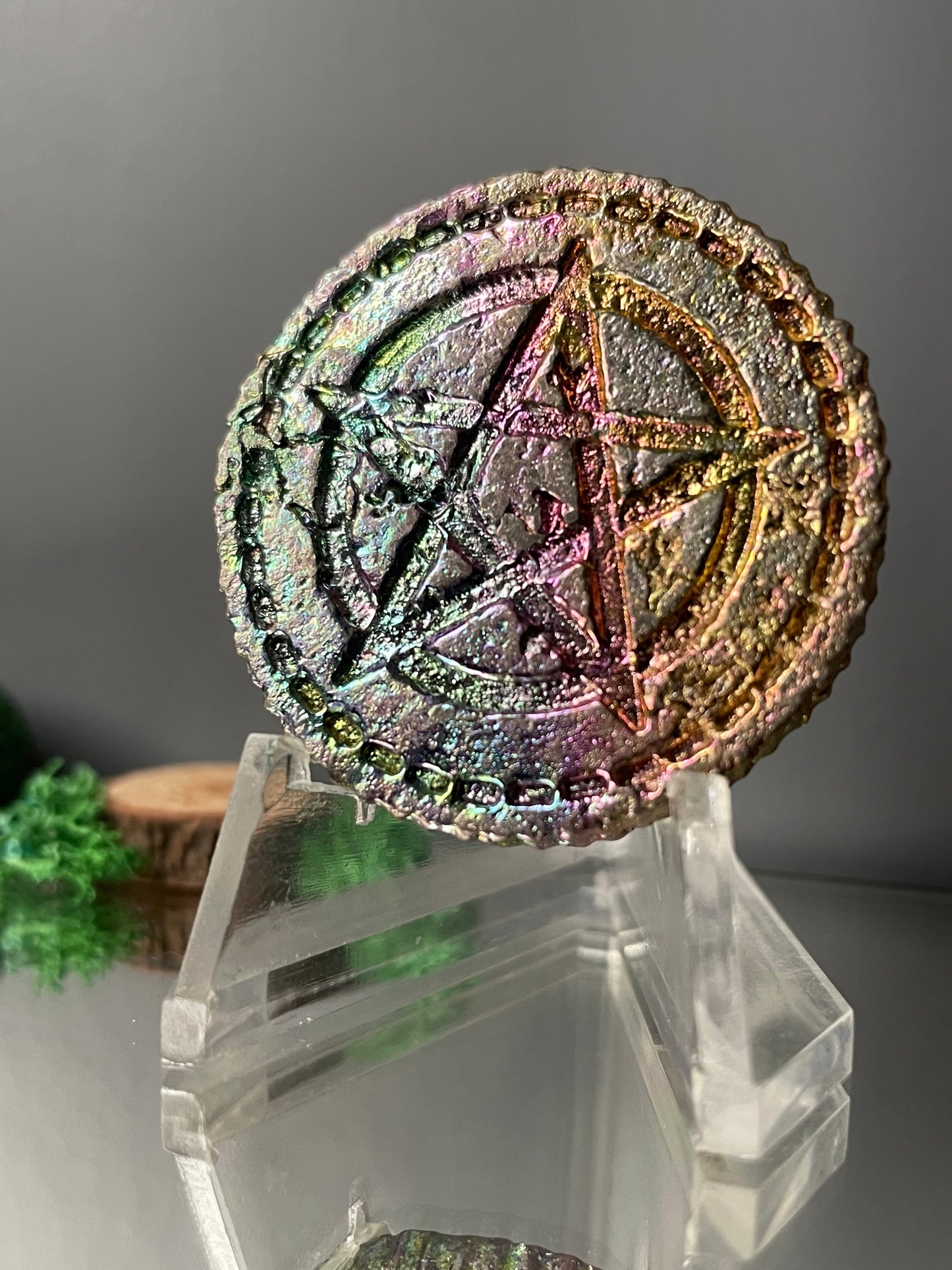 Rainbow Bismuth Crystal Star Coin Metal Sculpture Art (1)