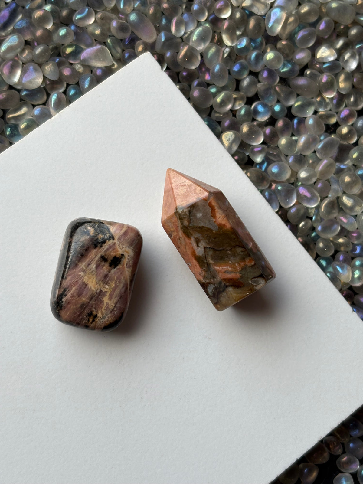 Rhodonite Gemstone Crystal Mini Point Tower & Tumbled Stone - Gift Set (2)