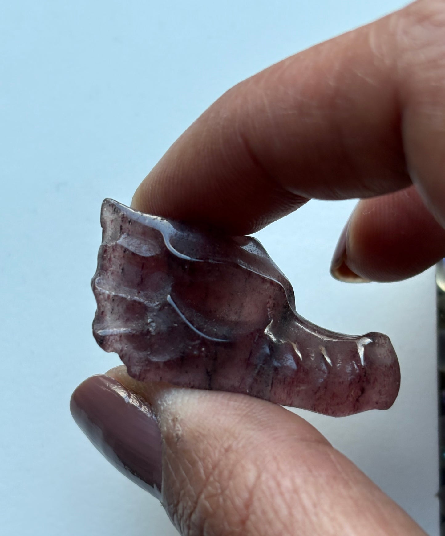 Red Strawberry Quartz Dragon Skull Mini Crystal Gemstone Carving
