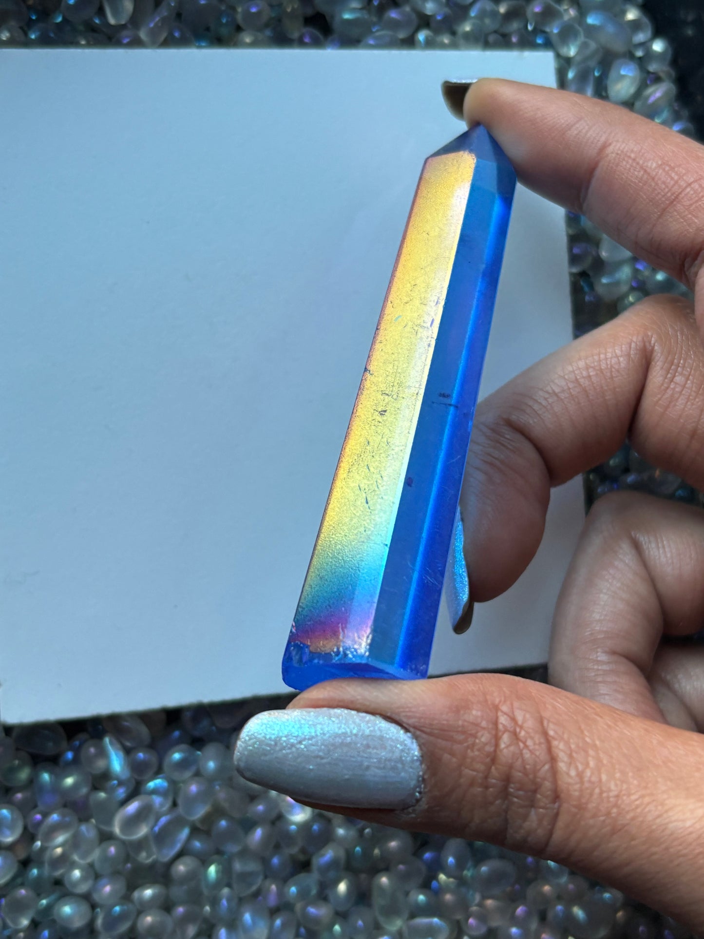 Blue Aura Quartz Crystal Gemstone Tower Point (3)