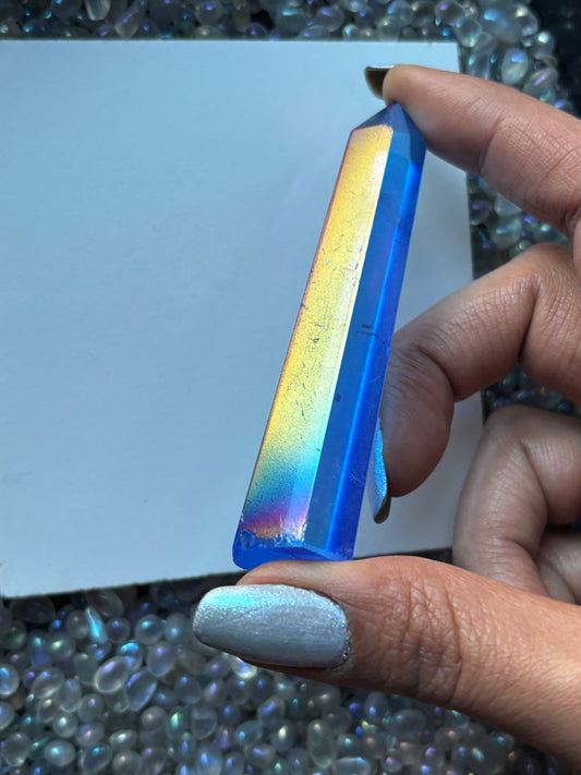 Blue Aura Quartz Crystal Gemstone Tower Point (3)