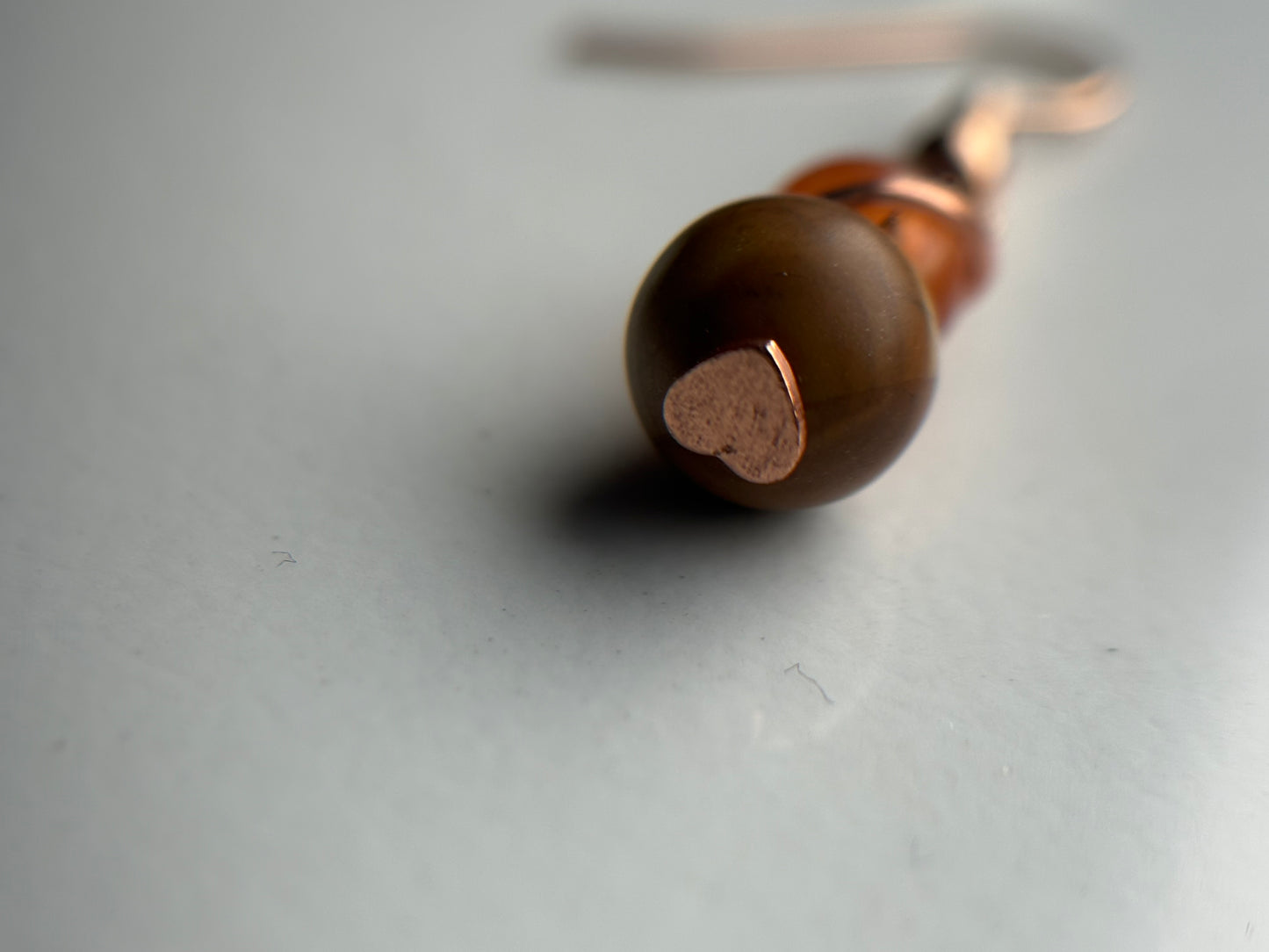 Orange Quartz Crystal Gemstone & Light Wood Rose gold Earrings