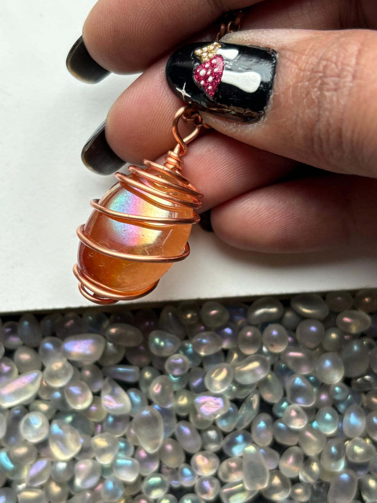 Tangerine Aura Quartz Gemstone Crystal Spiral Copper Wire Necklace