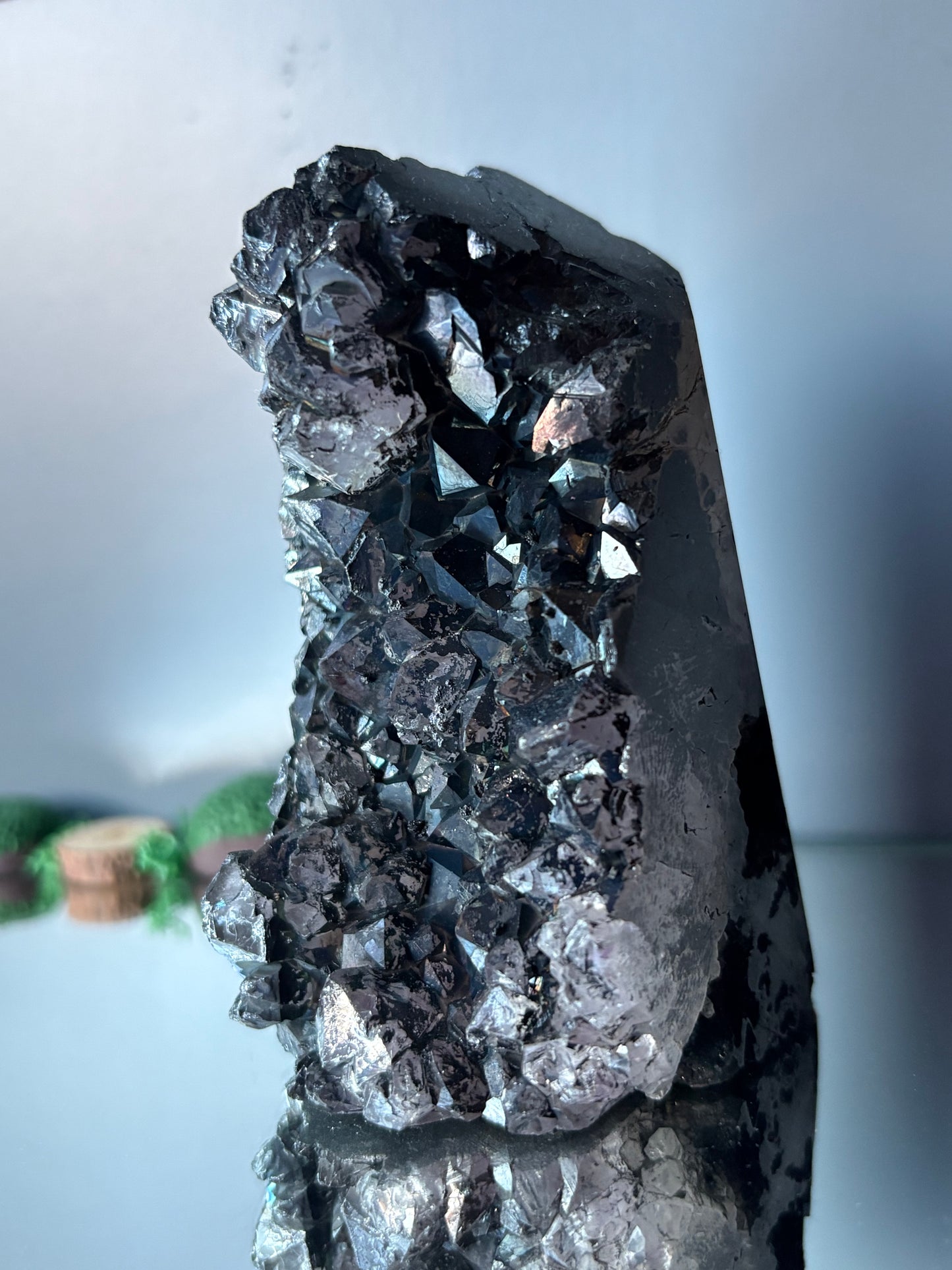 Black Aura Coated Amethyst Gemstone Crystal Cluster Tower Chunk (A)