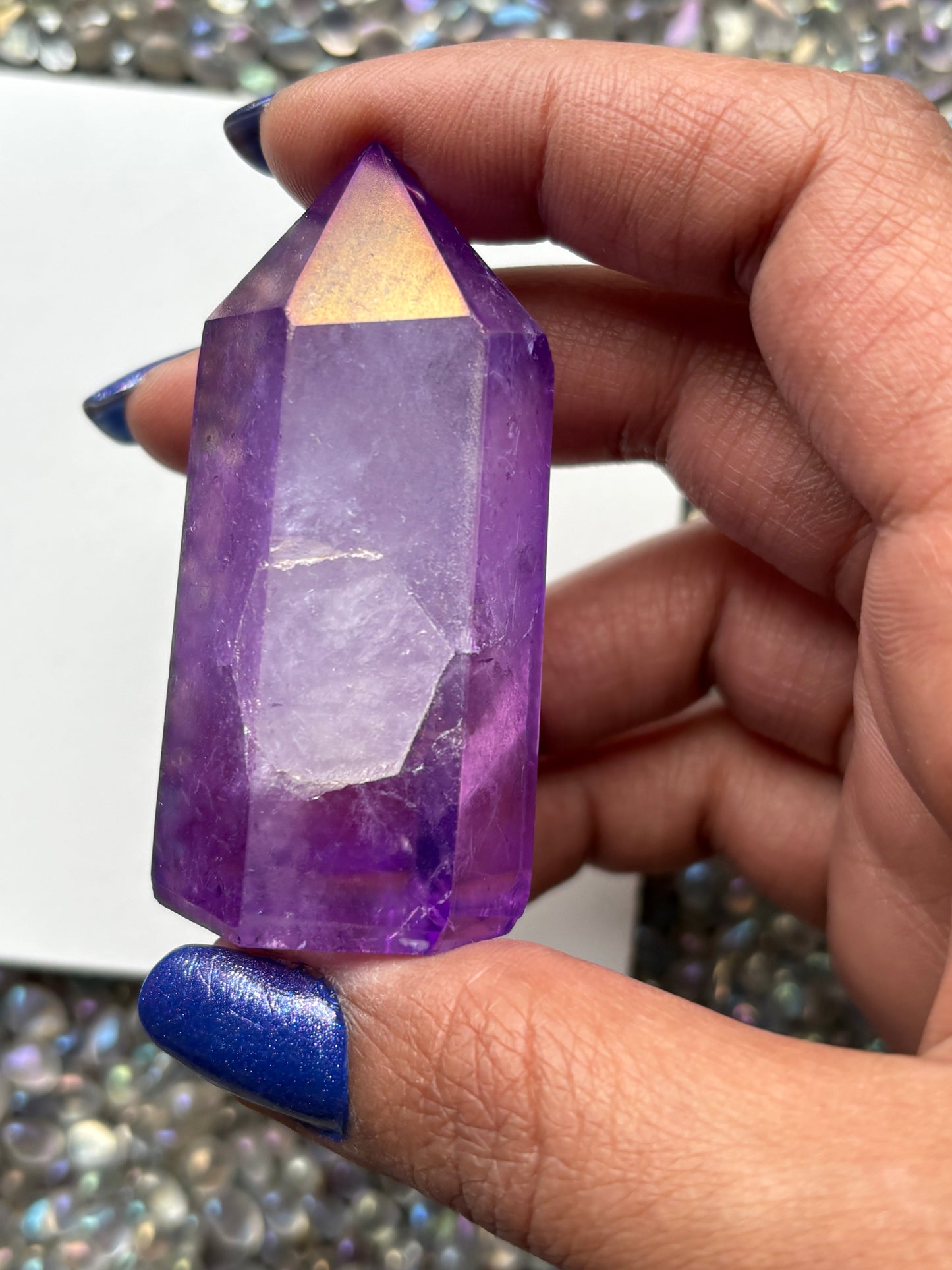 Purple Aura Quartz Crystal Gemstone Tower Point (C)