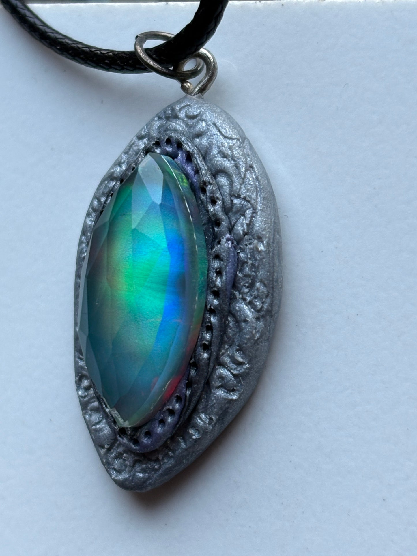 Aurora Opal Doublet Crystal Gemstone - Silver Oval - Necklace