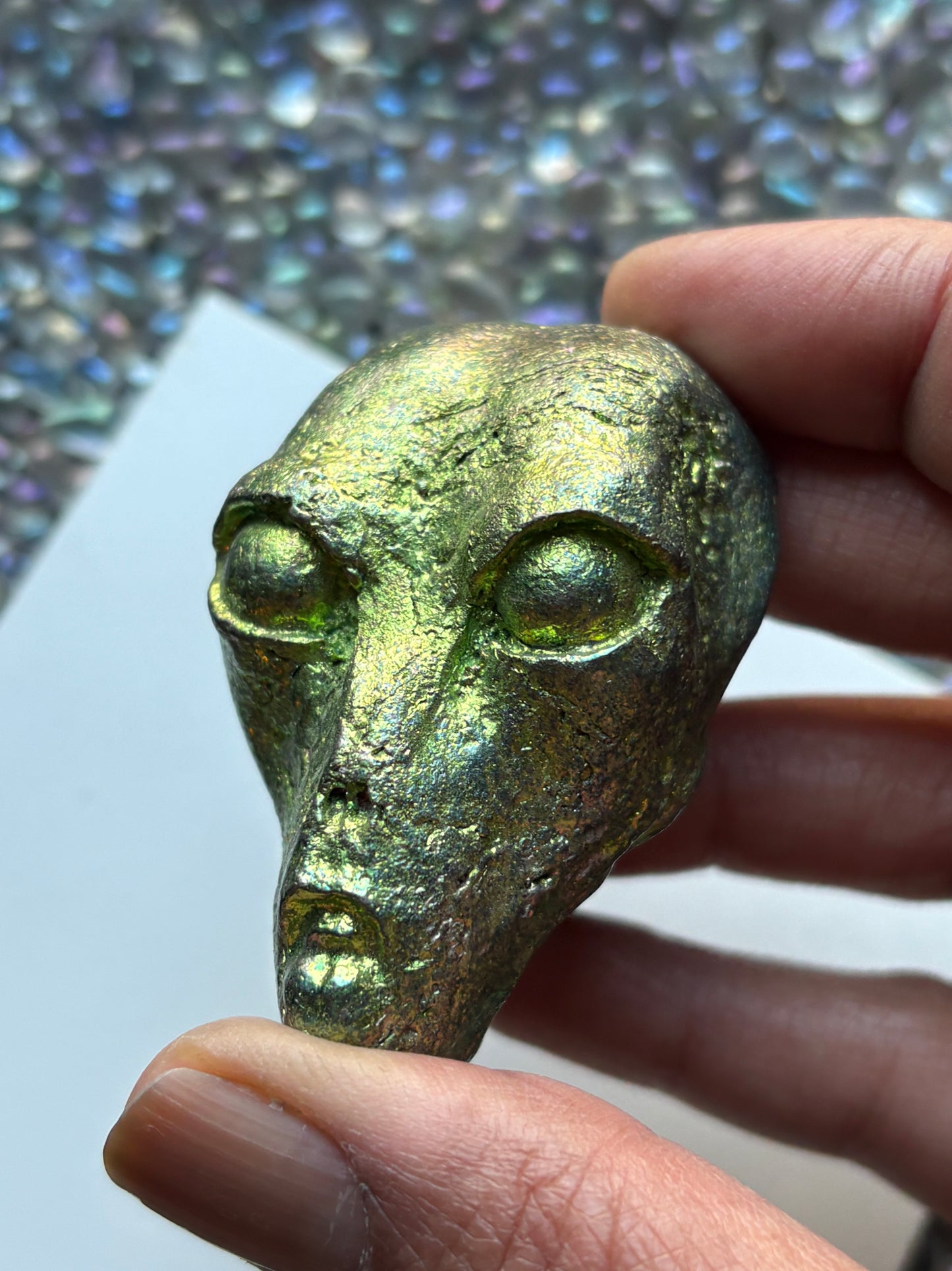 Green Bismuth Crystal Alien Metal Art Sculpture