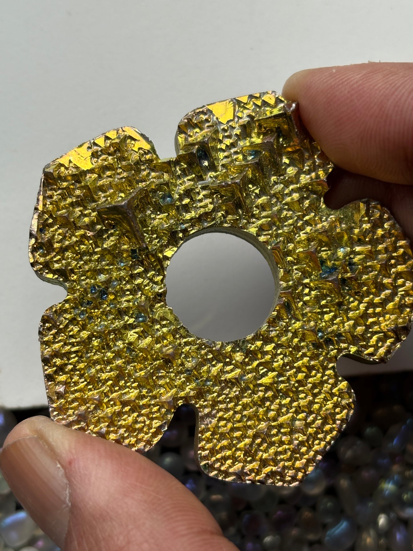 Gold Bismuth Crystal Hippie Flower Slice Cut Out Sphere Holder