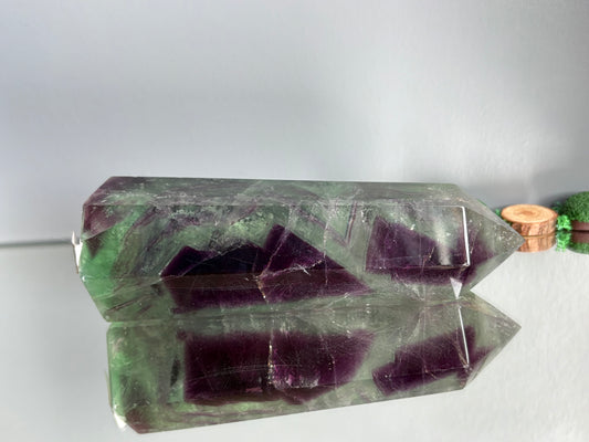 Mountain Rainbow Watermelon Fluorite Gemstone Crystal Tower Point Large