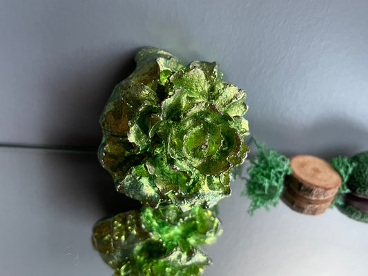 Green Bismuth Crystal Small Rose Flower Metal Art Sculpture