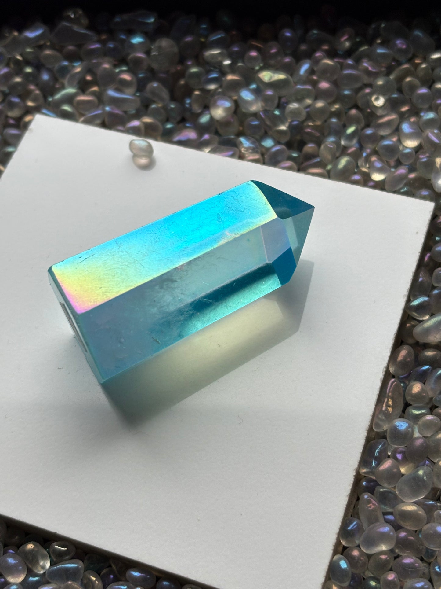 Aqua Blue Aura Quartz Crystal Gemstone Tower Point (2)