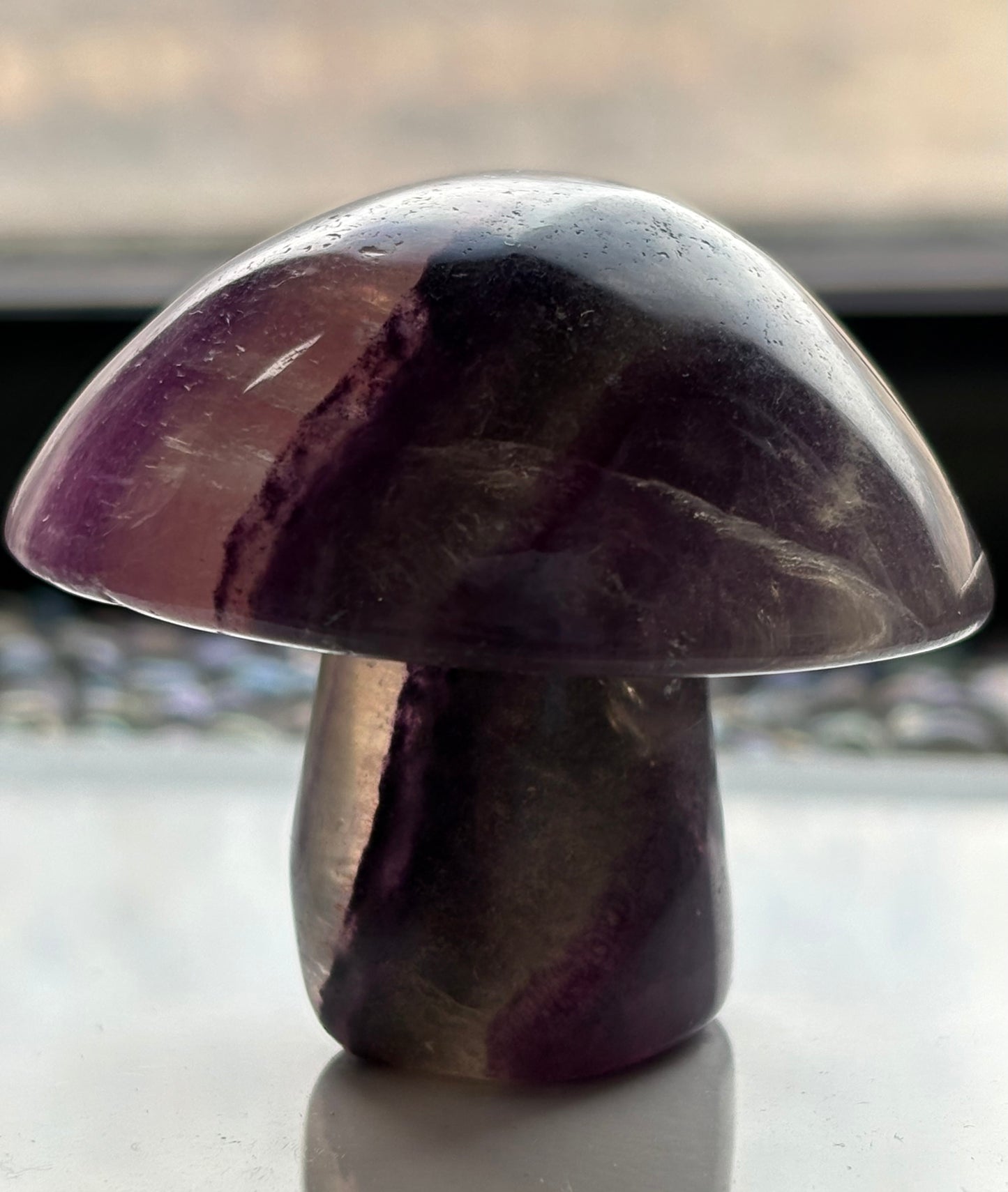 Purple Yellow Fluorite Crystal Gemstone Mushroom Carving (1)