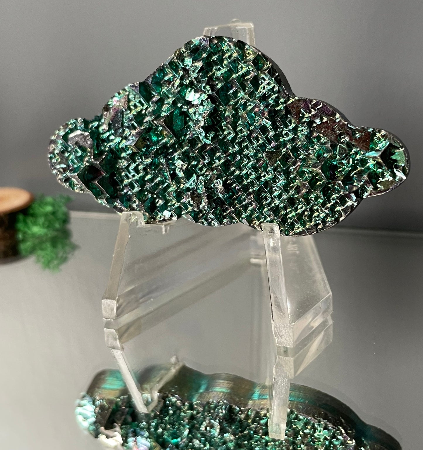 Teal Bismuth Crystal Cloud Cut Out Metal Art