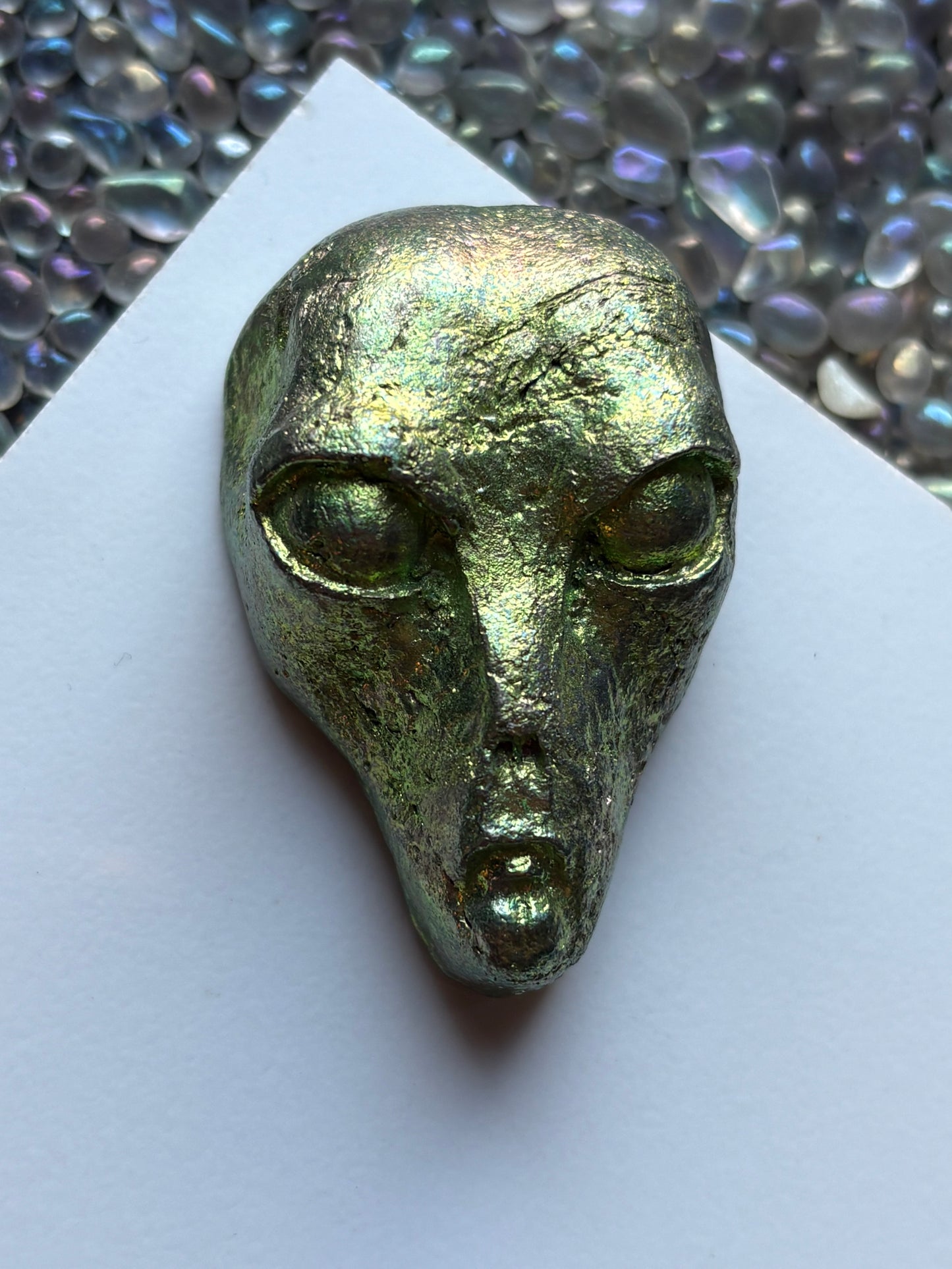 Green Bismuth Crystal Alien Metal Art Sculpture