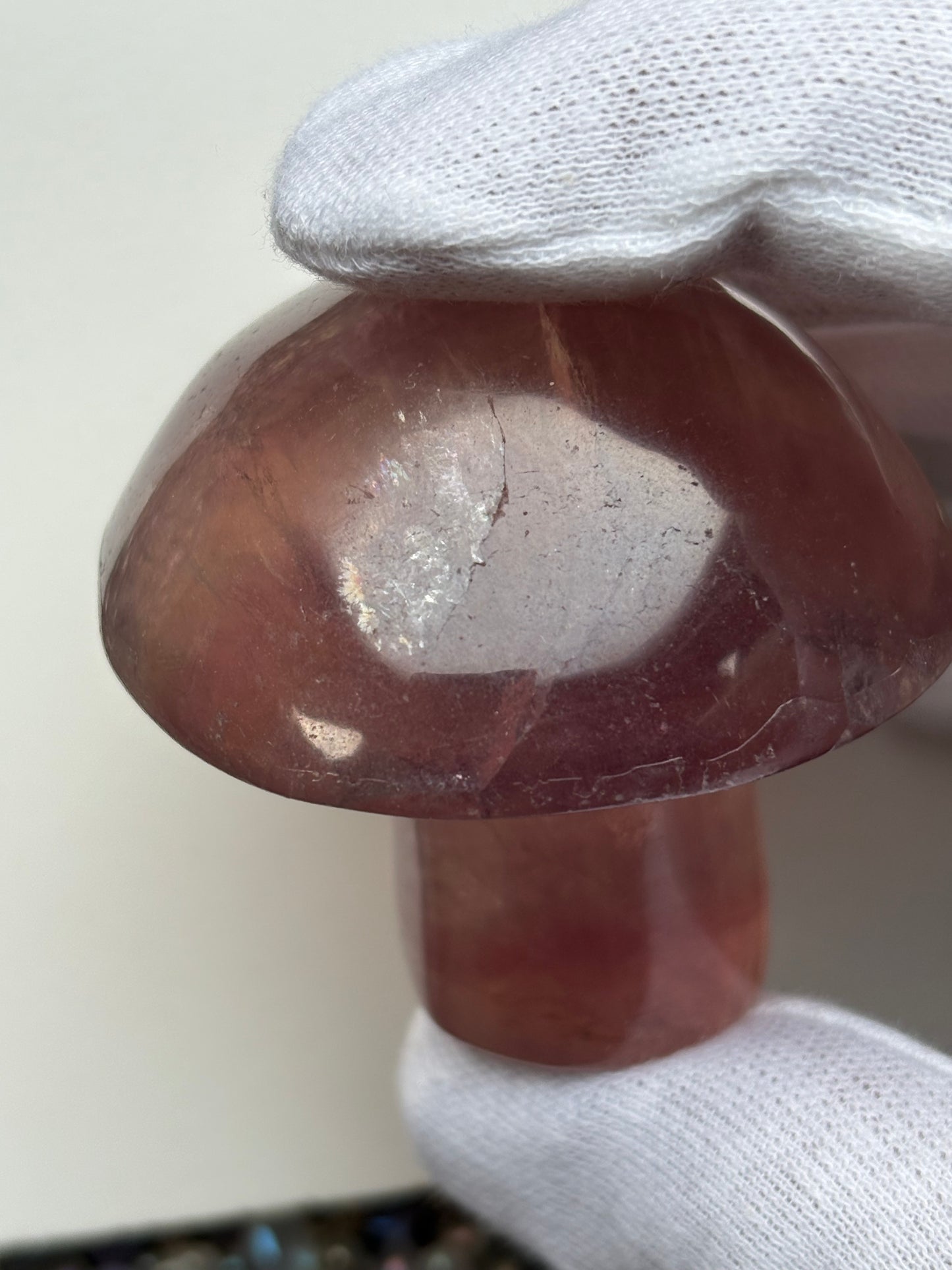 Rainbow Fluorite Crystal Gemstone Mushroom Carving - Large