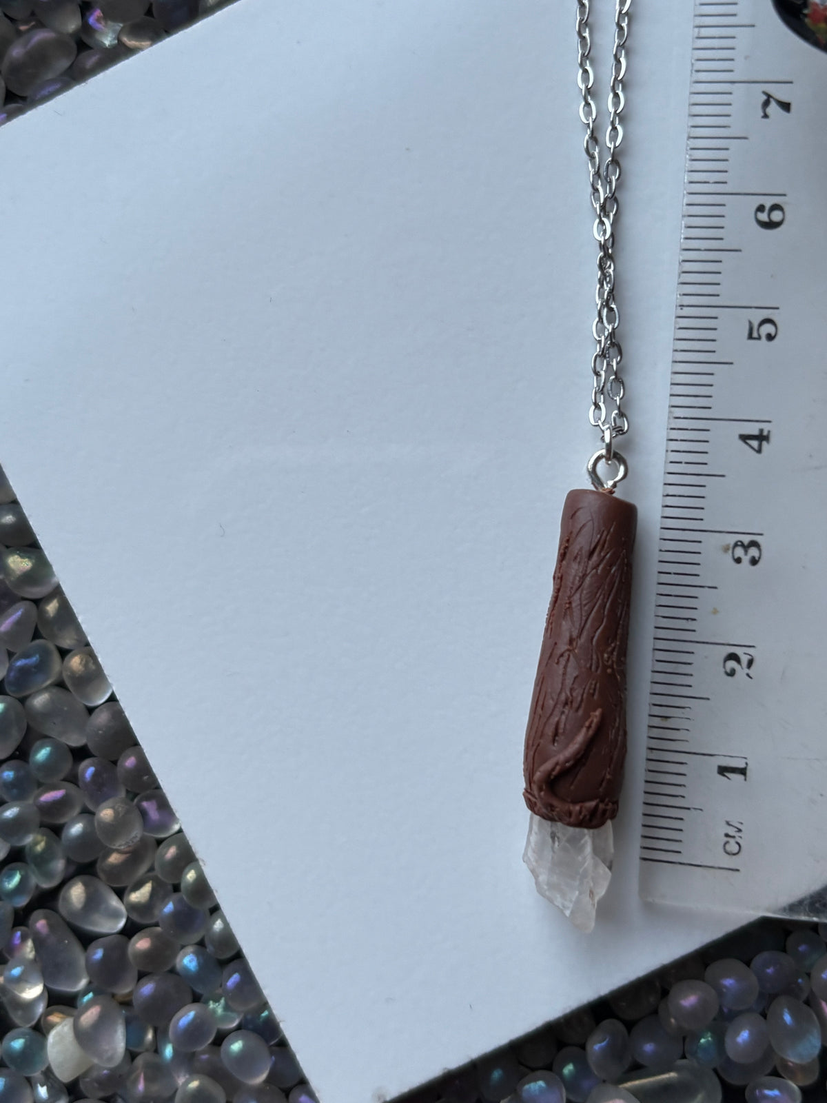 Scottish Quartz Crystal Gemstone Clay Wooden Wand Necklace (5)