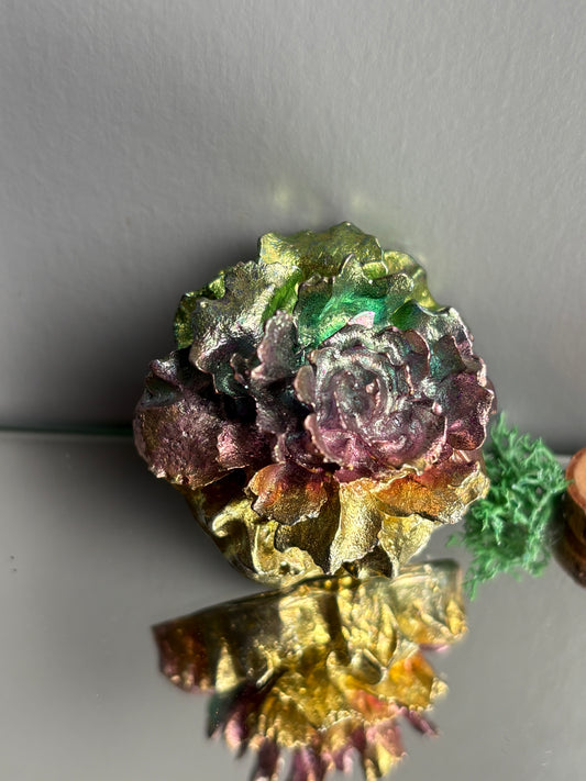 Rainbow Bismuth Crystal Rose Flower Metal Art Sculpture - Small