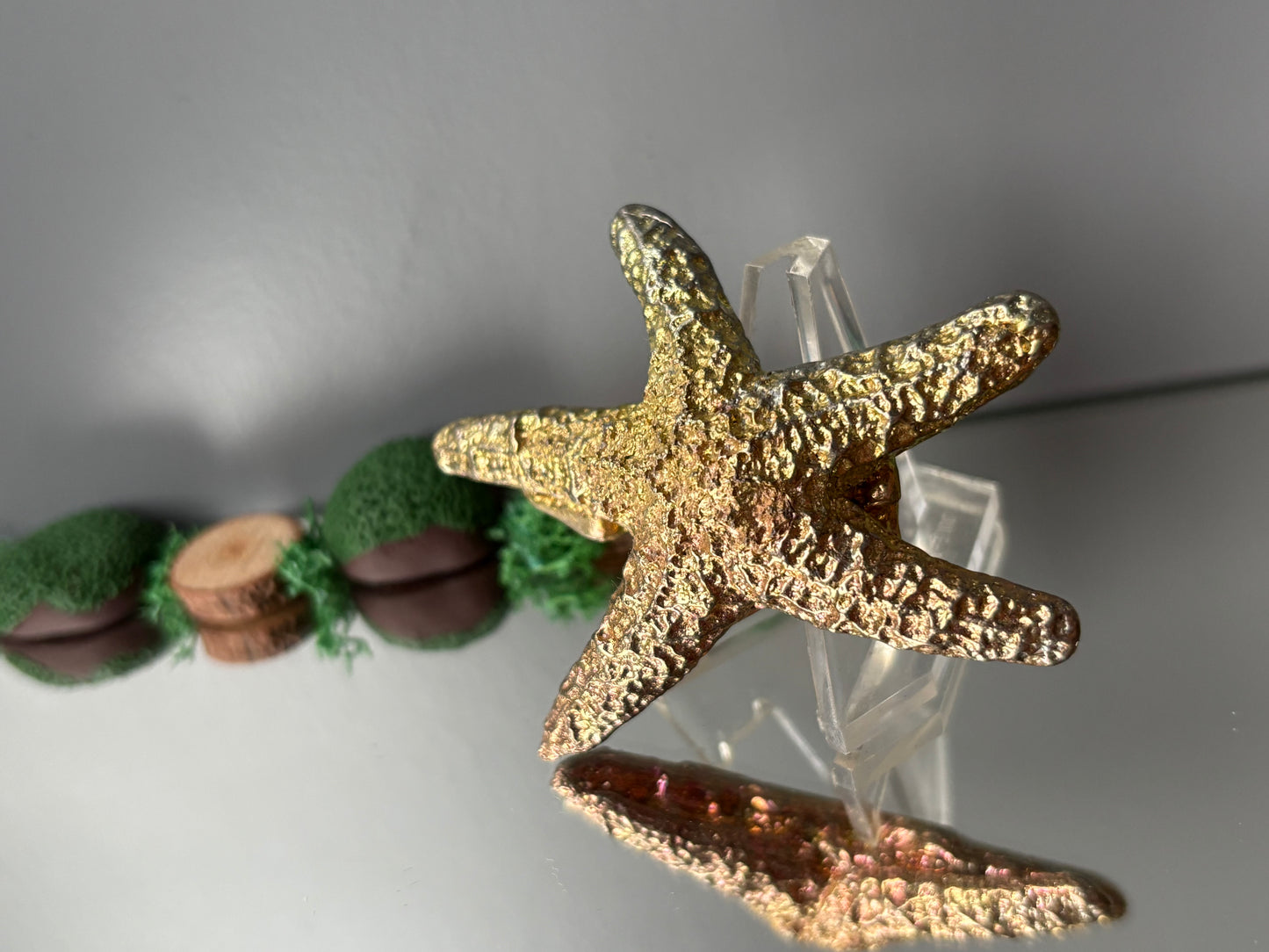 Gold Peach Bismuth Crystal Large Starfish Metal Art Sculpture