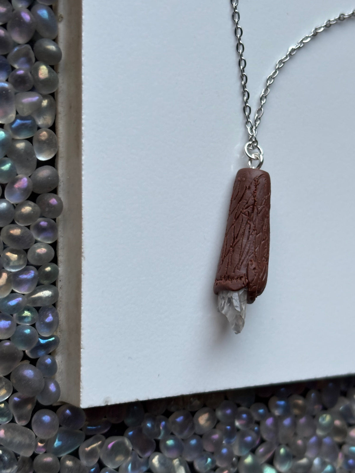 Scottish Quartz Crystal Gemstone Clay Wooden Wand Necklace (3)