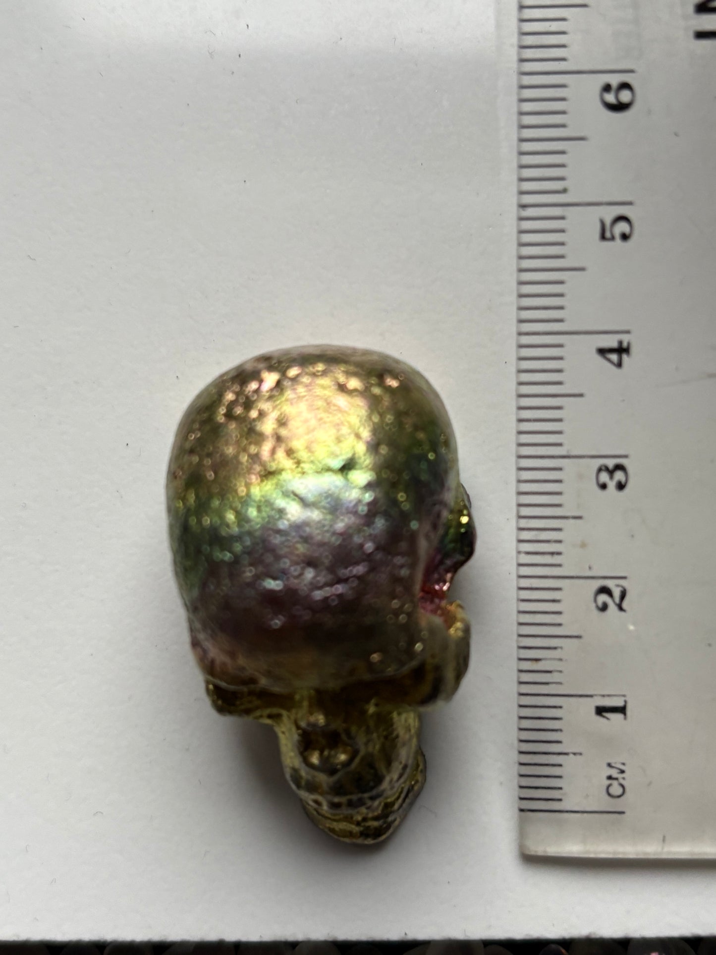 Rainbow Bismuth Crystal Skull Metal Sculpture Small