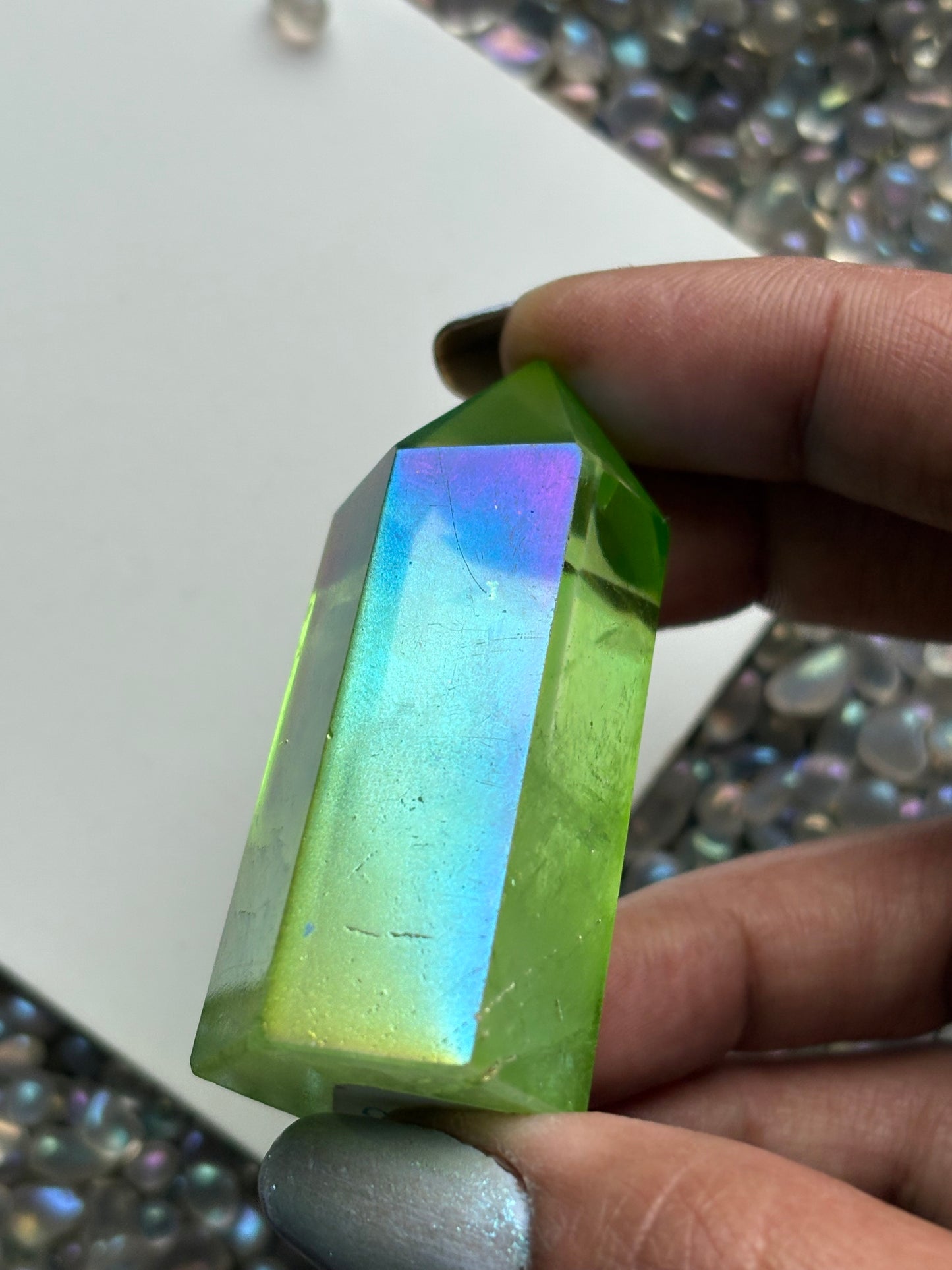 Apple Green Aura Quartz Crystal Gemstone Tower Point (3)