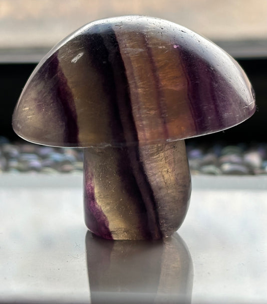 Purple Yellow Fluorite Crystal Gemstone Mushroom Carving (1)