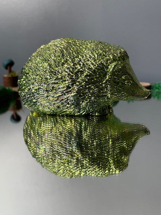 Green Bismuth Crystal Large Hedgehog Metal Art Sculpture