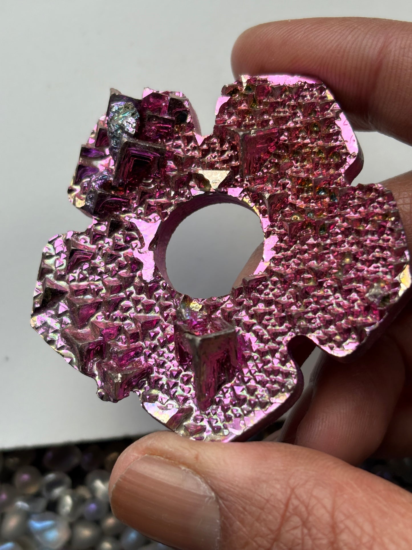 Pink Bismuth Crystal Hippie Flower Slice Cut Out Sphere Holder