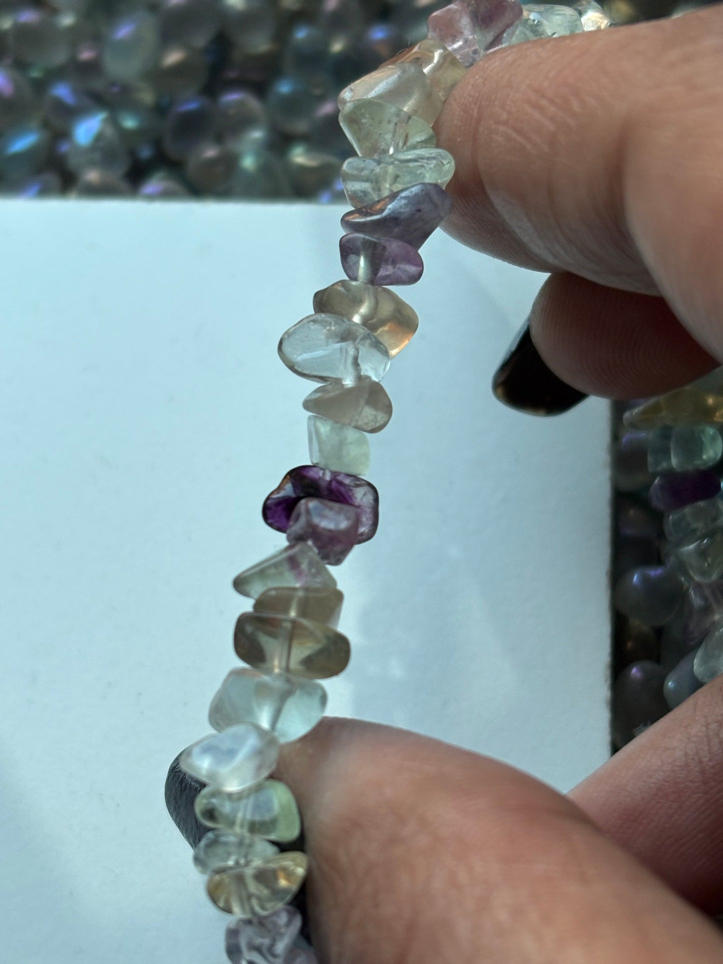Rainbow Fluorite rough crystal gemstone stretch bracelet