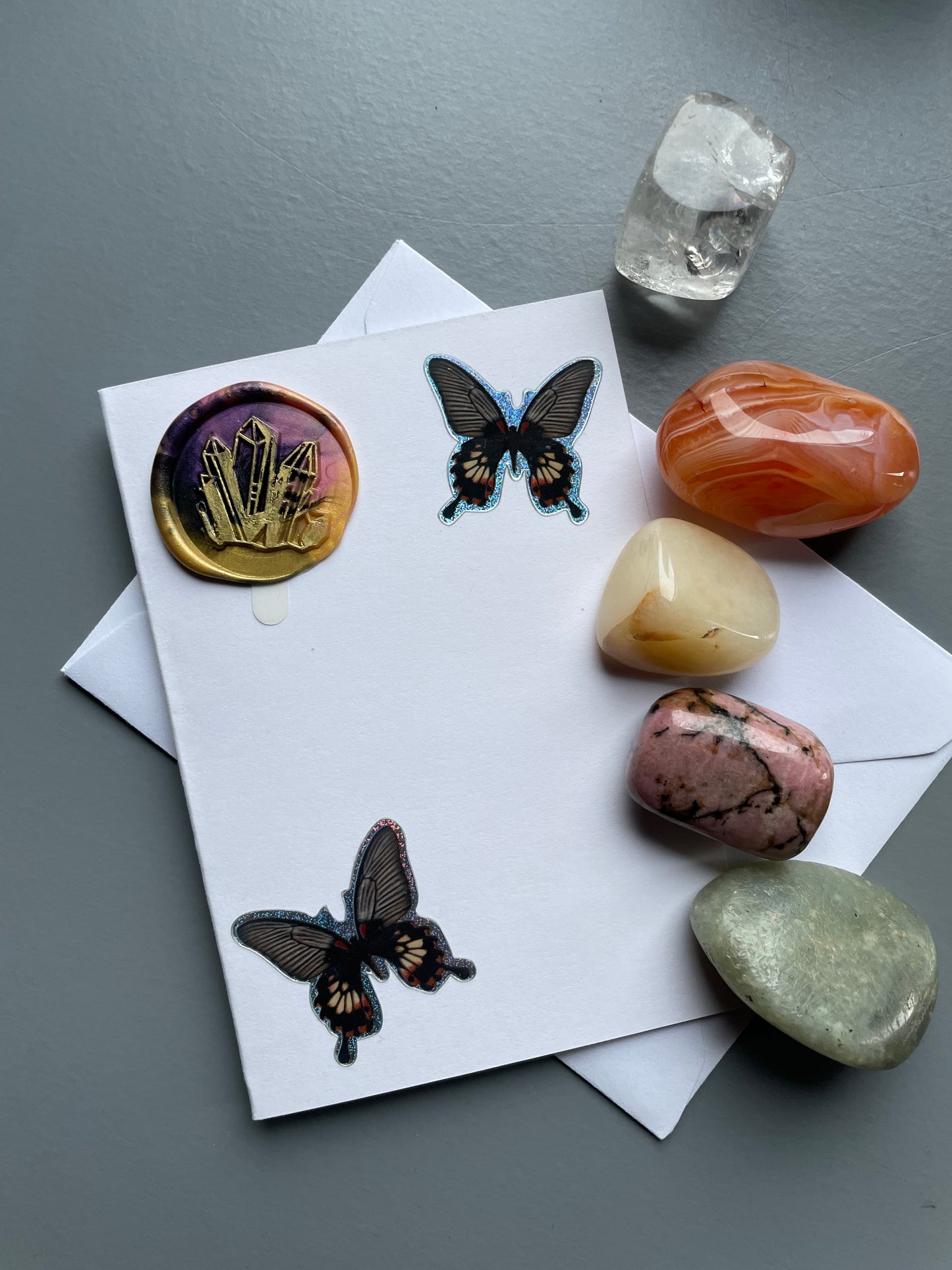Butterfly Card & Gemstone Crystal Tumbled Stone Gift Set (2)