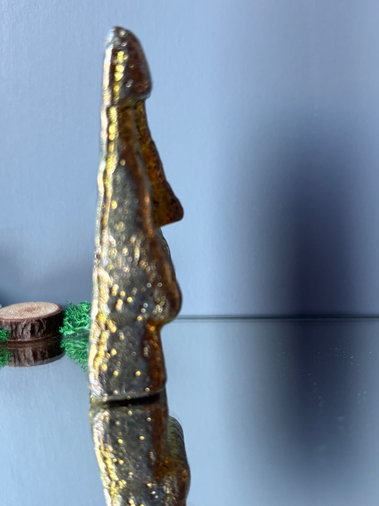 Gold Bismuth Crystal Moai Head Easter Island Metal Art Sculpture