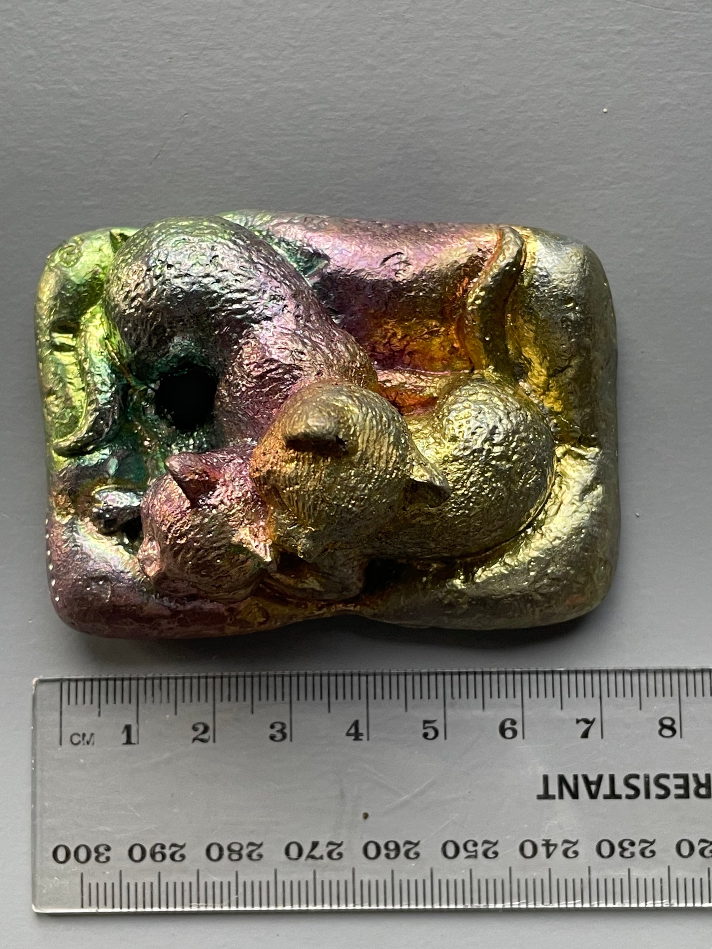 Rainbow Bismuth Crystal Sleeping Cats Metal Art Sculpture