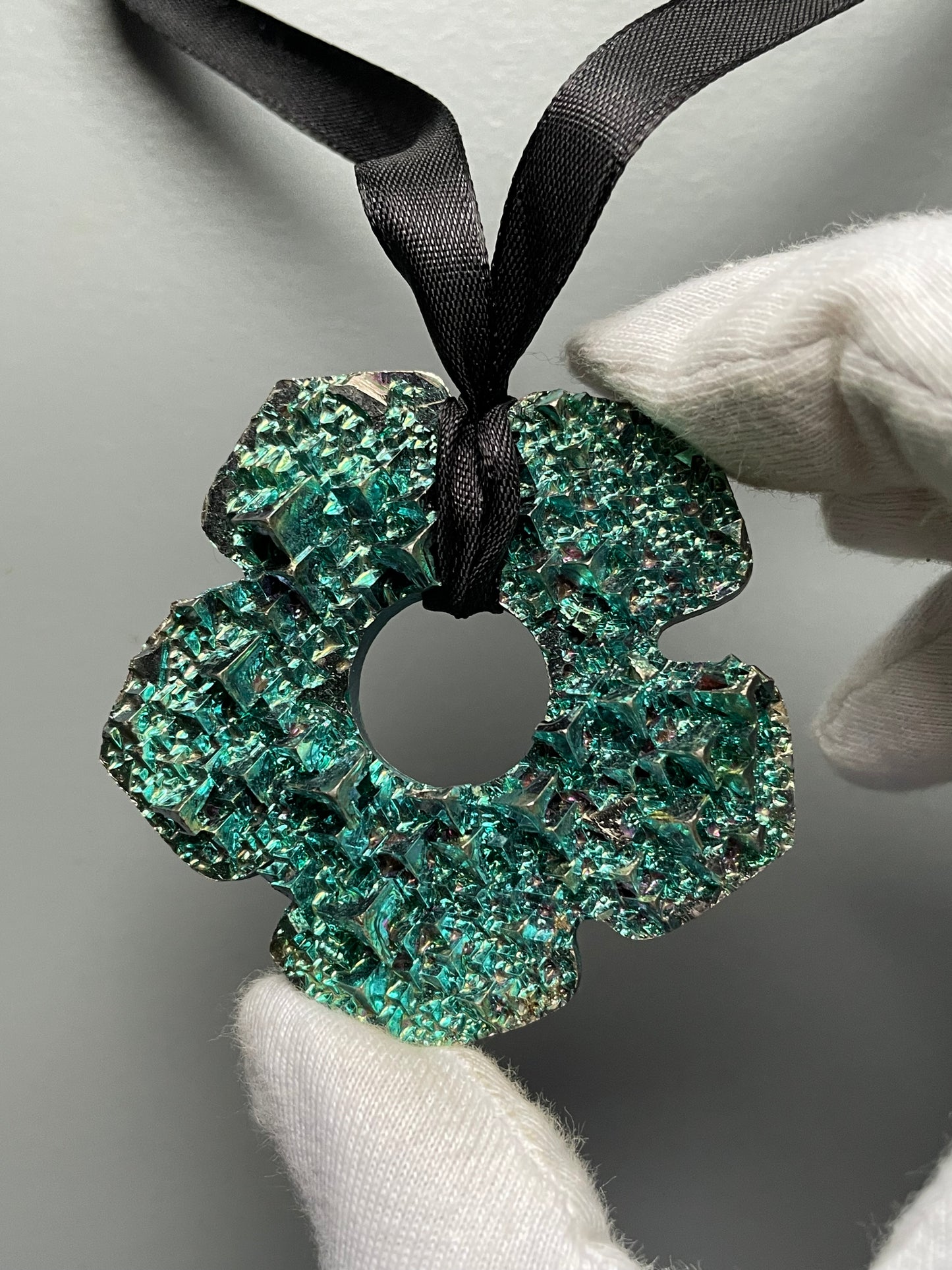 Teal Blue Bismuth Crystal Oversized Hippie Flower Cut Out Wall Hanging