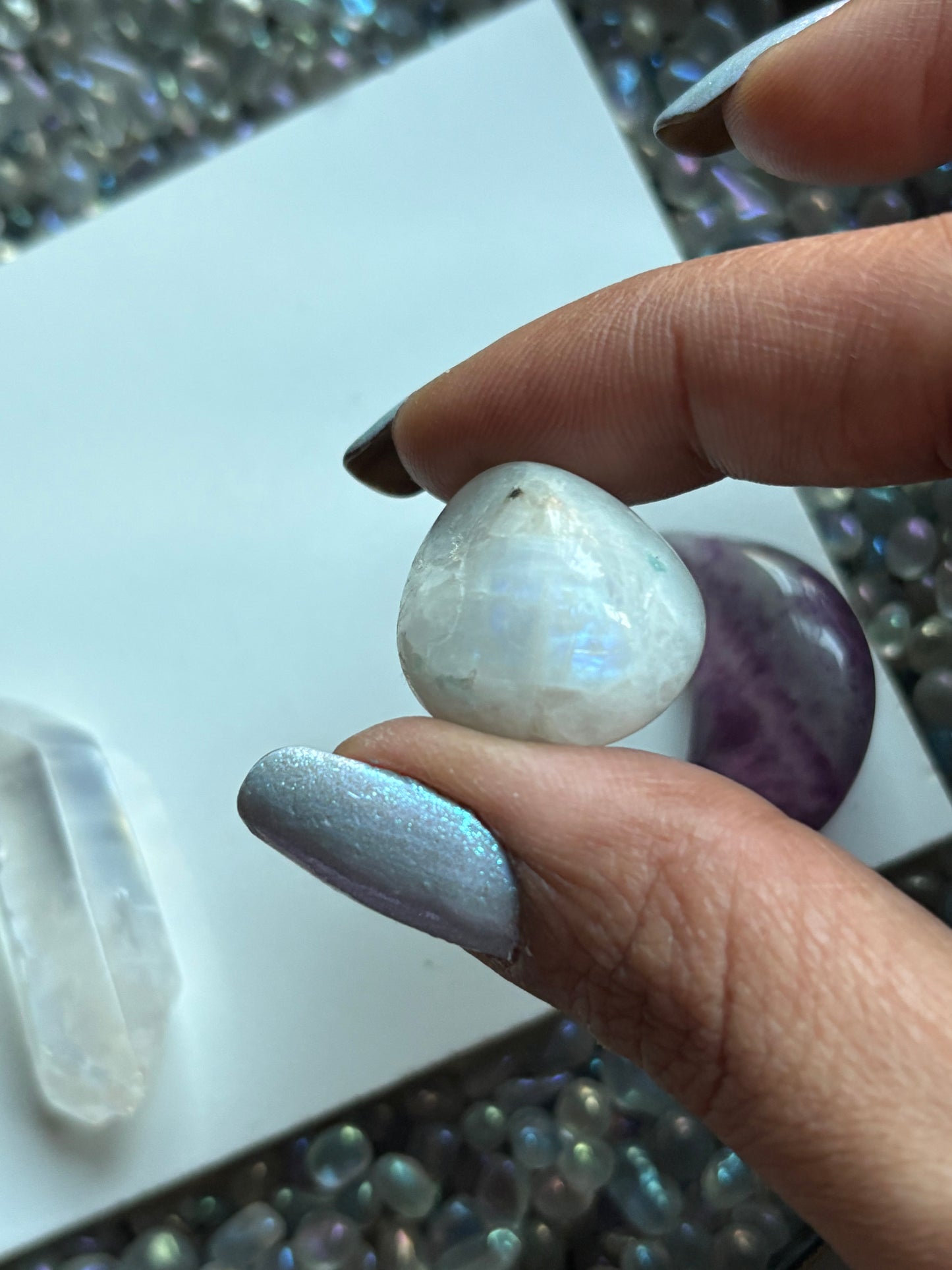 Fluorite Moon Aura Quartz & Rainbow Moonstone Crystal Gemstone Gift Pack - Moon Child (B)