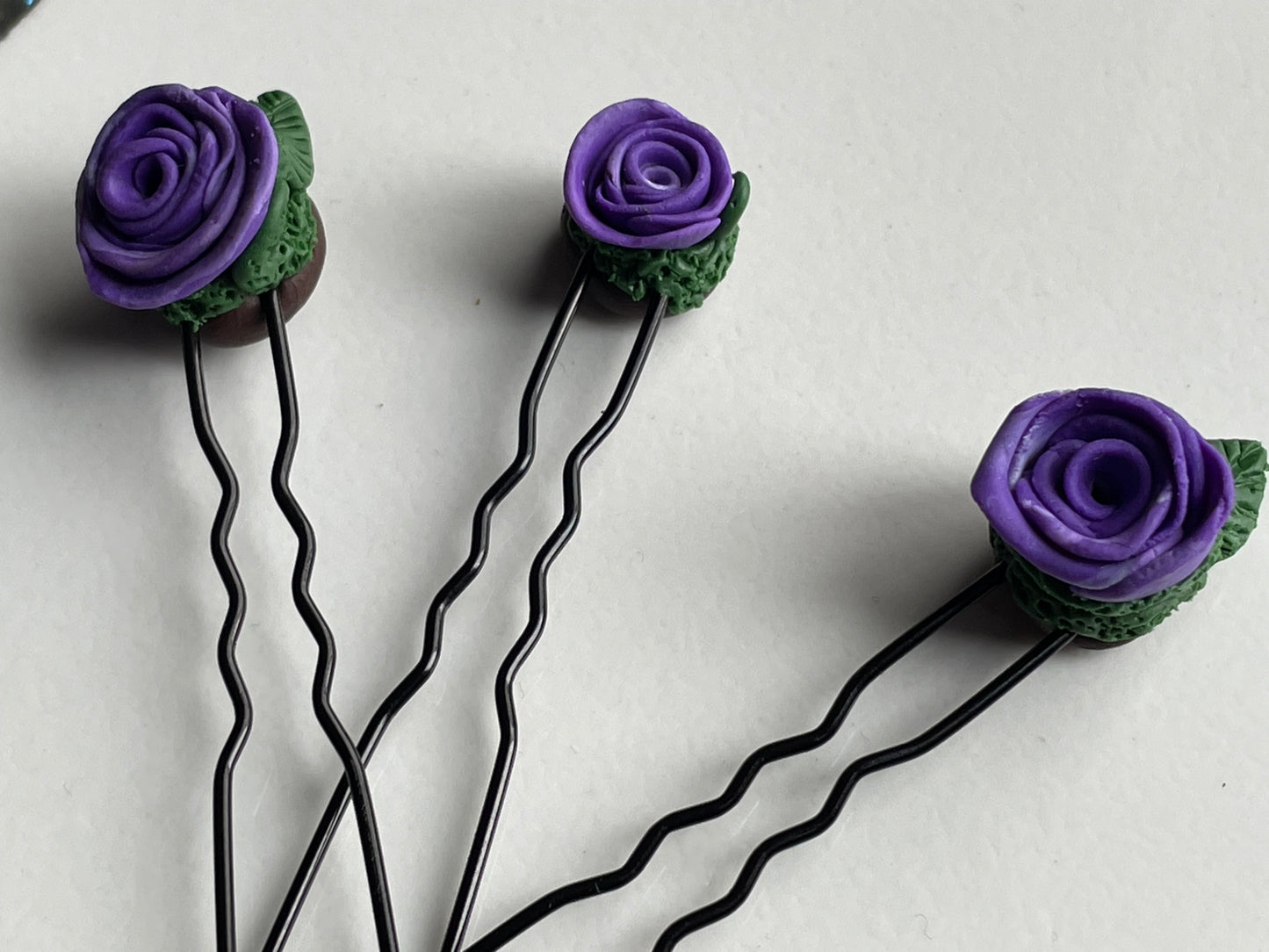 Enchanted Forest Rose Hair Pin Set - Purple