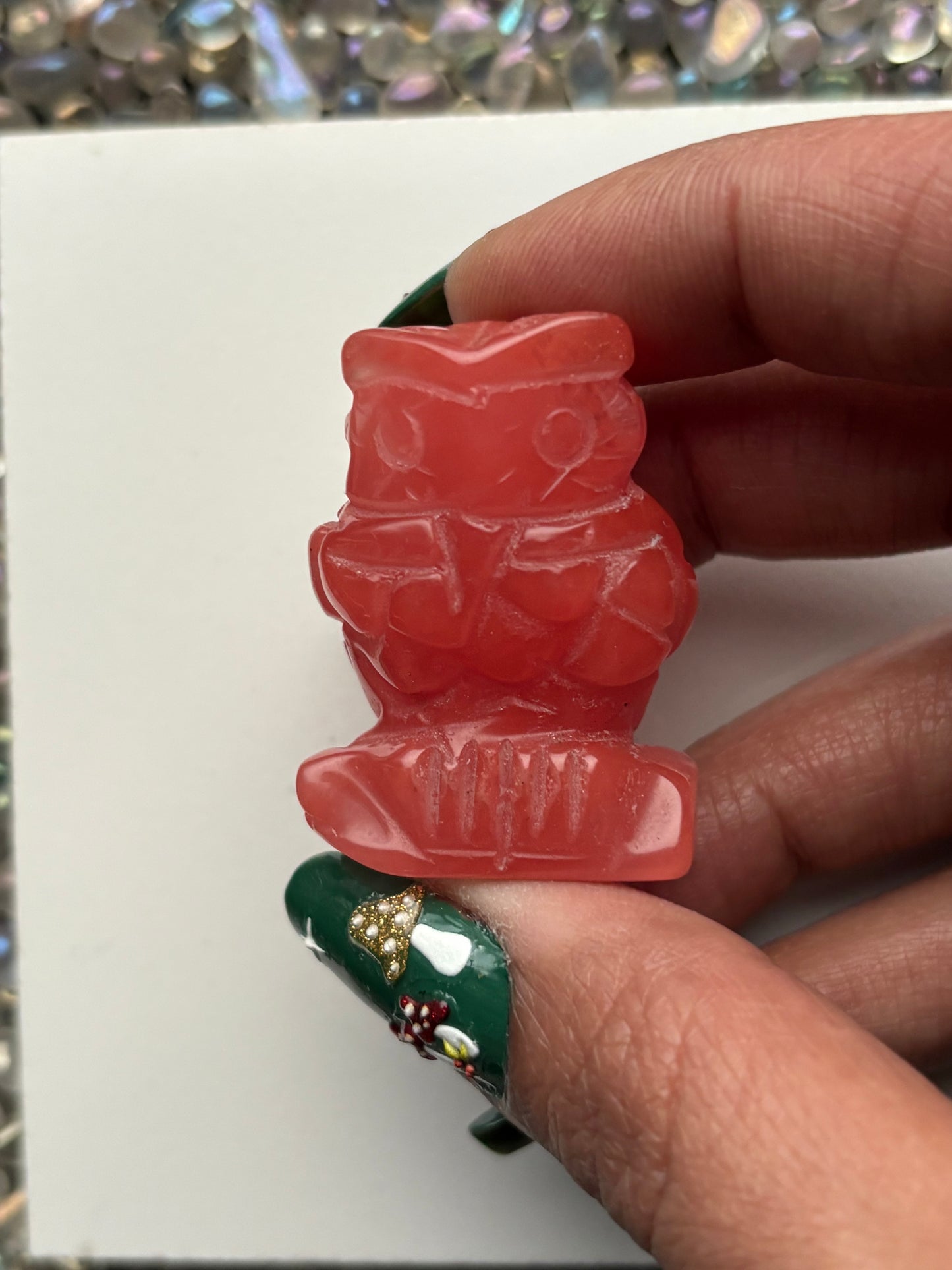 Cherry Quartz Gemstone Crystal Animal Owl Carving